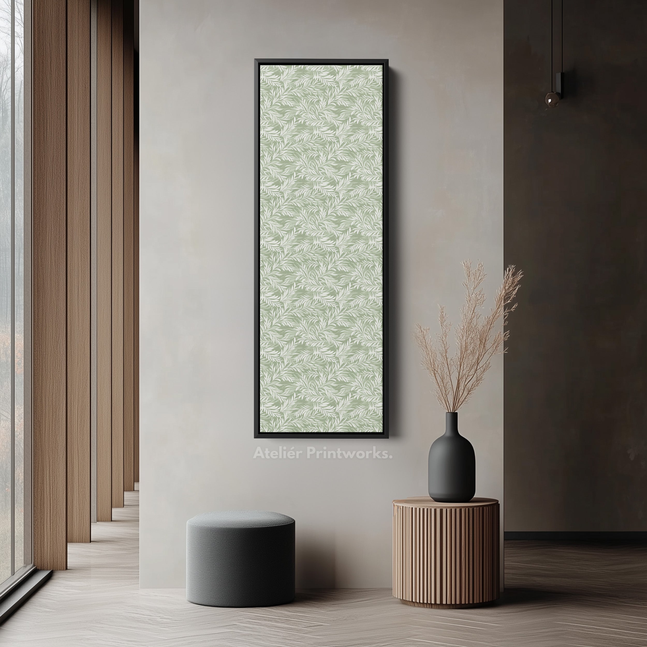 Long Cottagecore Vertical Wall Art Green Botanical Large Framed Canvas