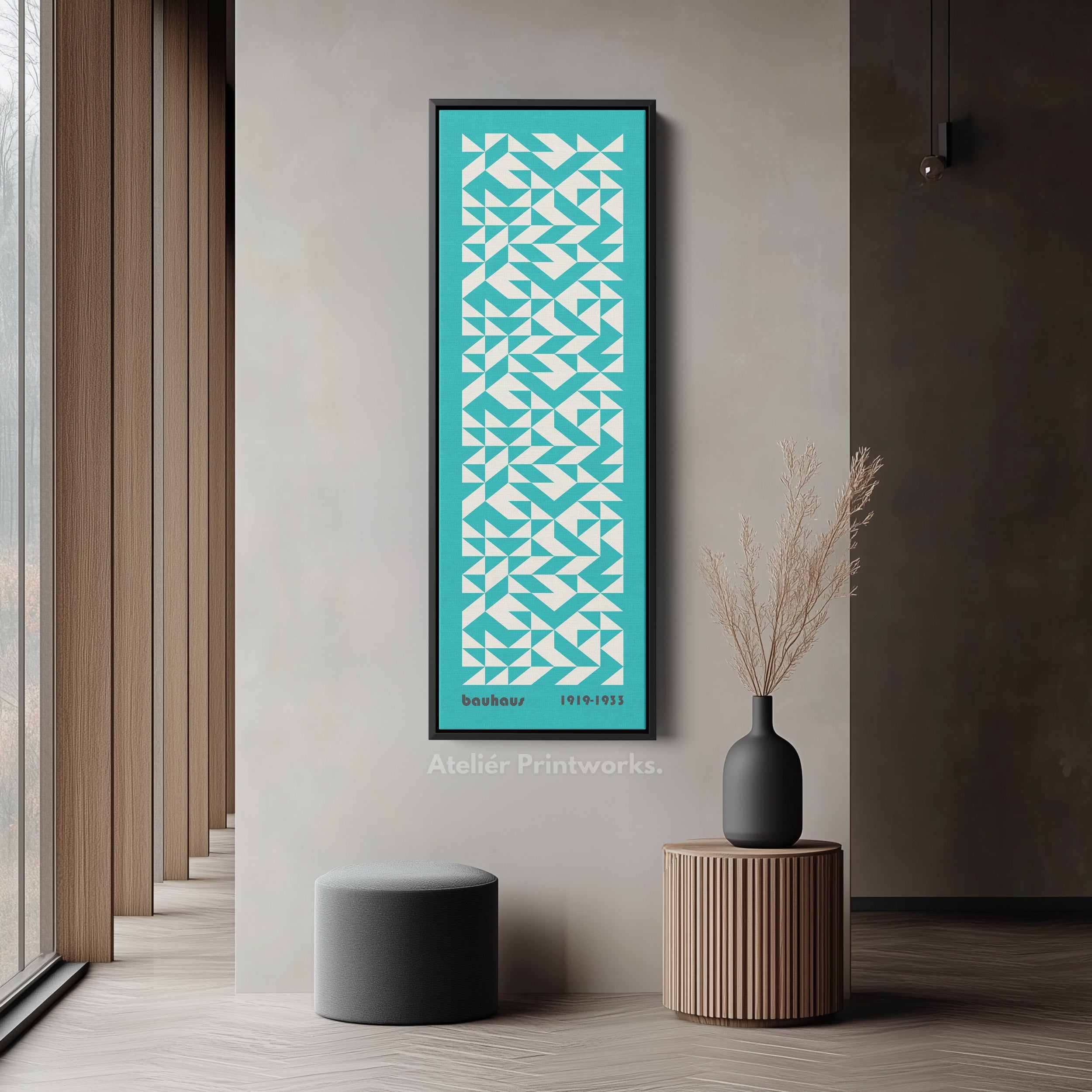 Blue Mid Century Bauhaus Vertical Long Canvas Wall Art