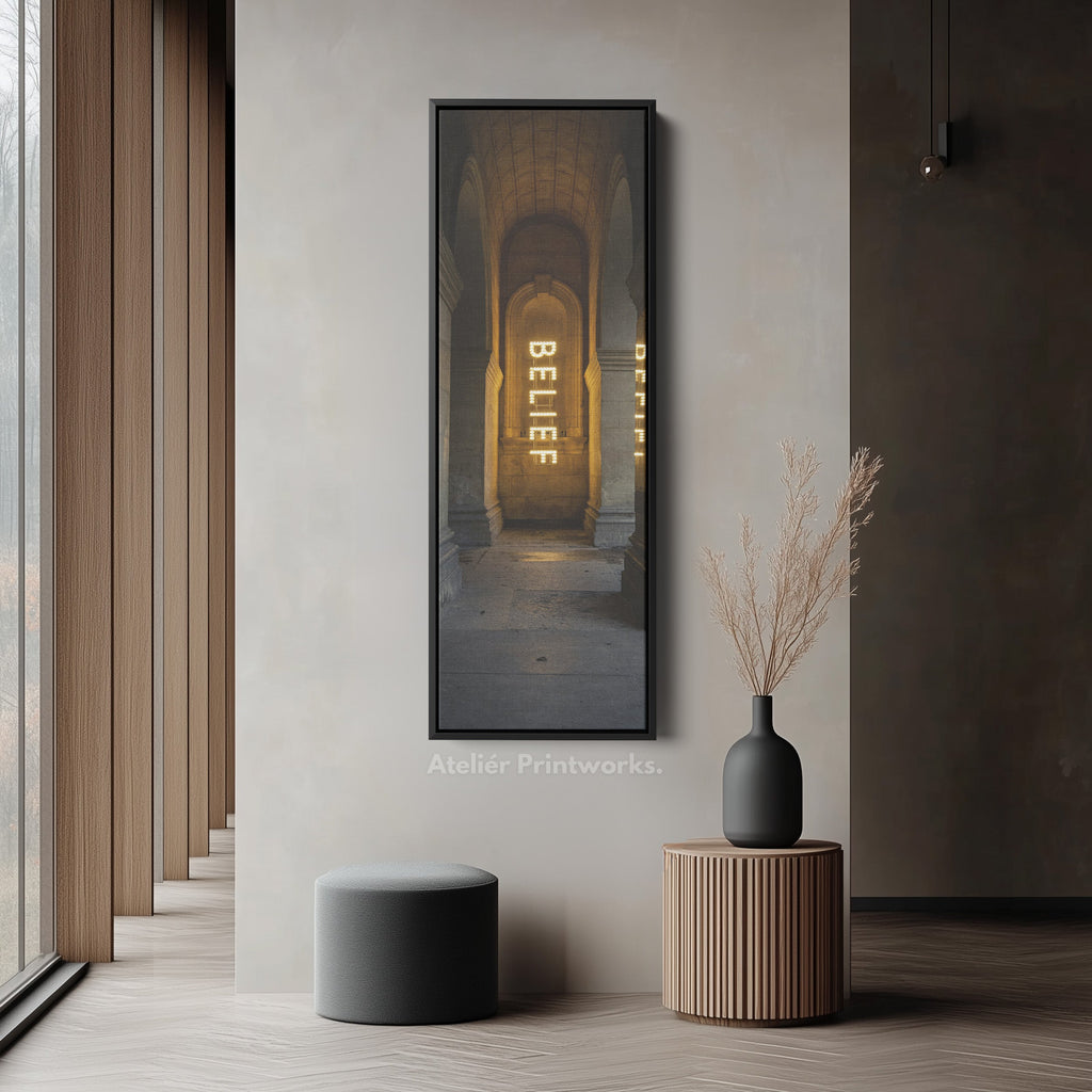 Long Vertical Wall Decor - Belief Framed Canvas