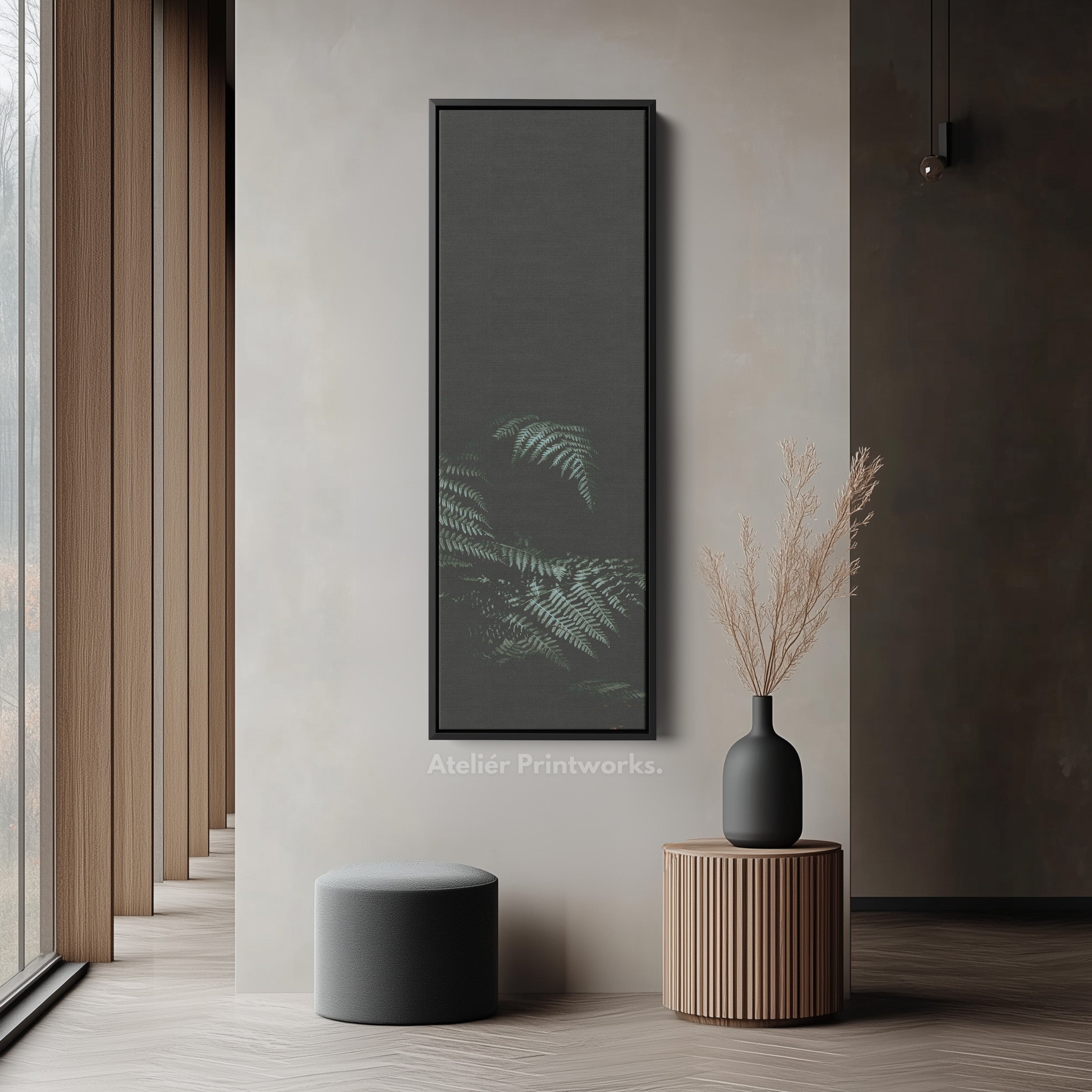 Large Framed Canvas Vertical Wall Art Dark Fern