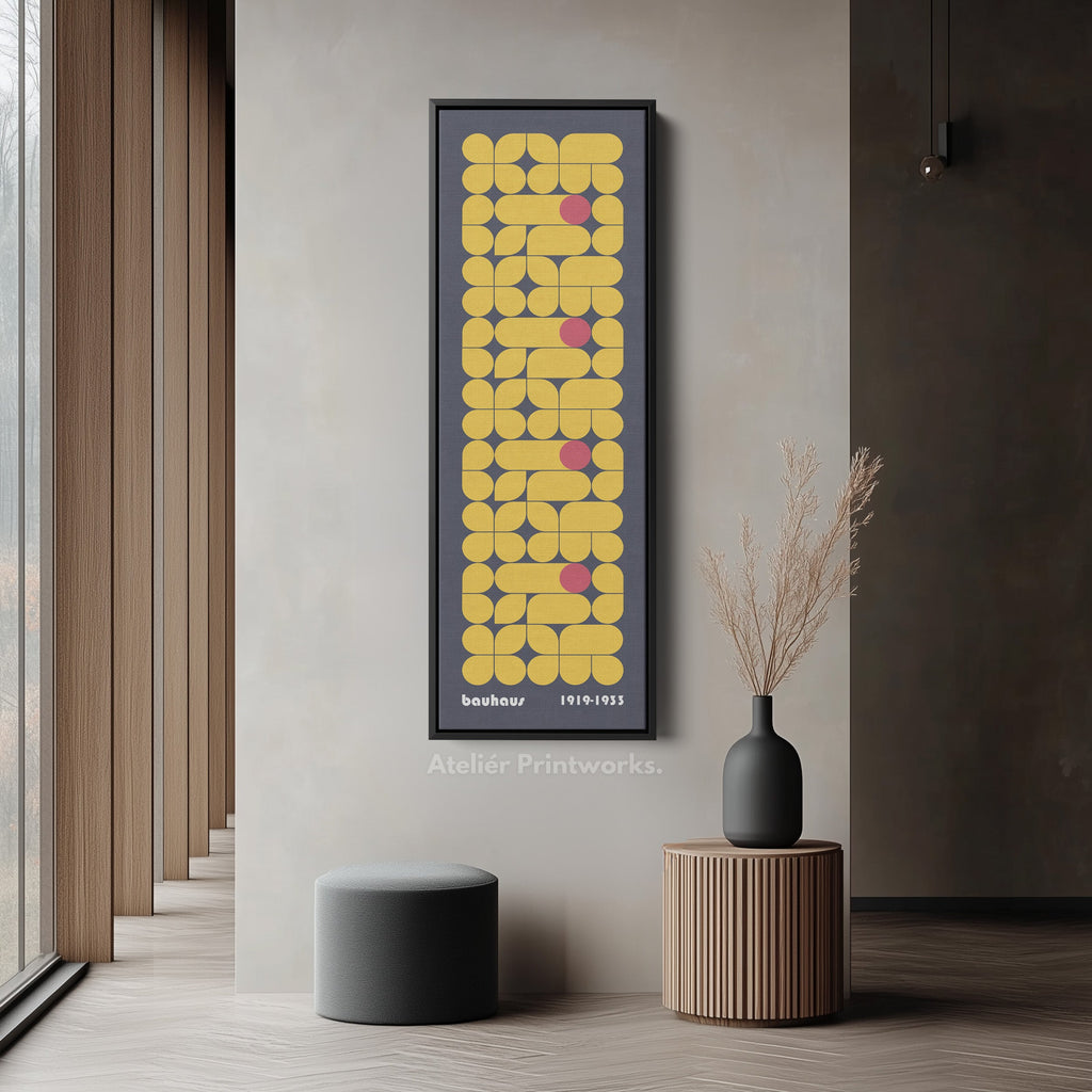 Dark Blue Vertical Framed Canvas Beige Bauhaus Wall Art