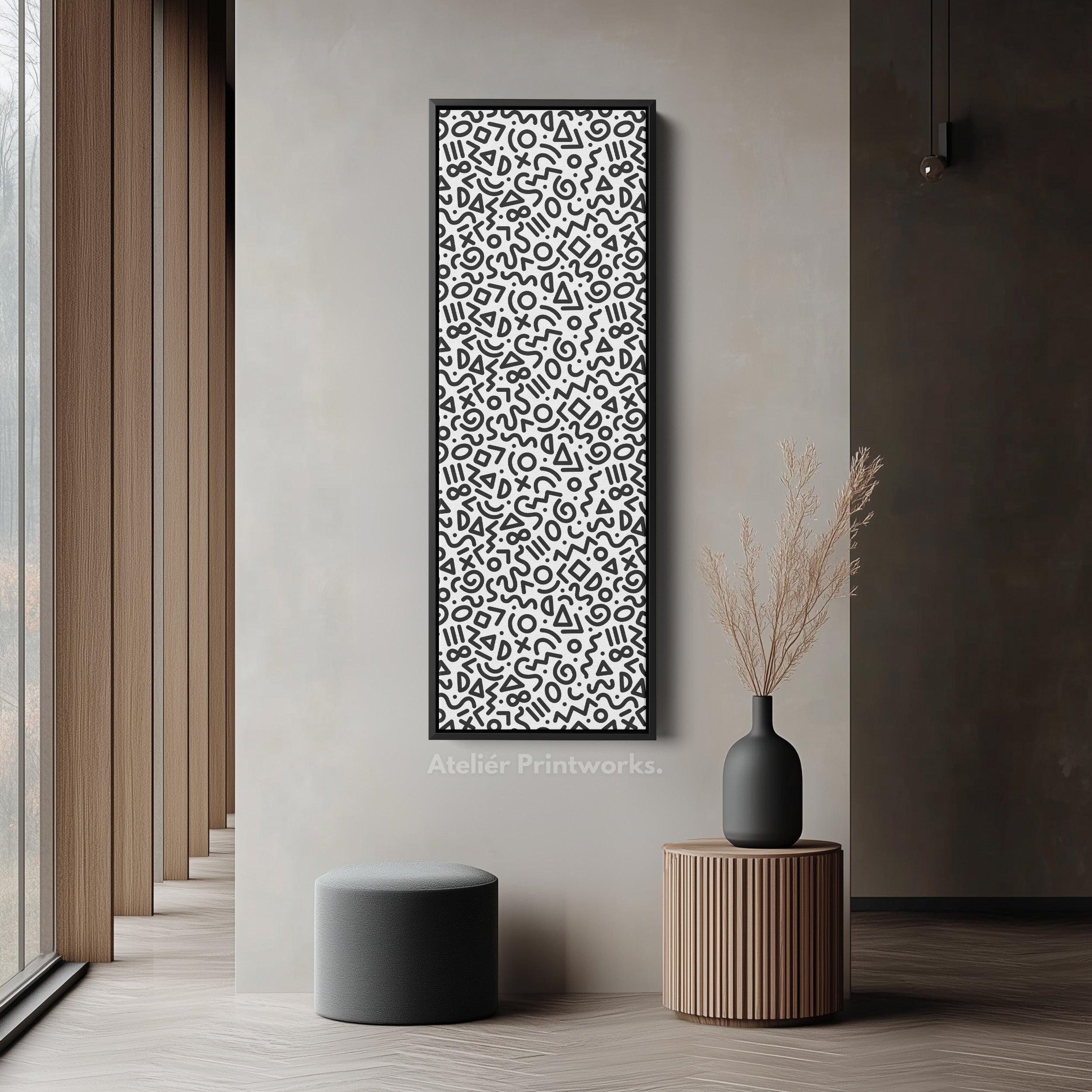 Memphis Retro Geometric Vertical Framed Canvas Wall Art for Bedroom or Living Room