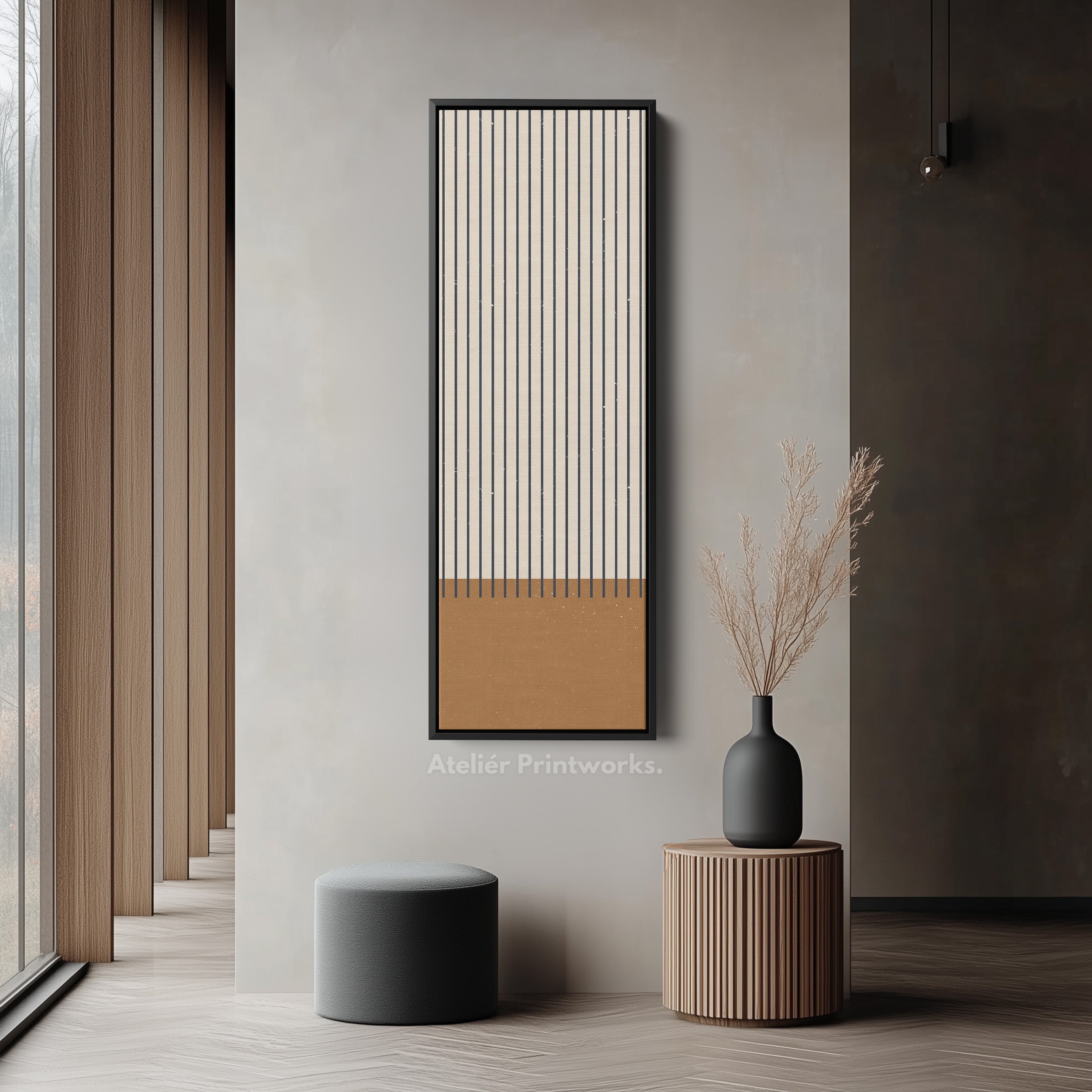 Minimalist Sun and Stripes Narrow Vertical Canvas Wall Art for Entryway or Bedroom