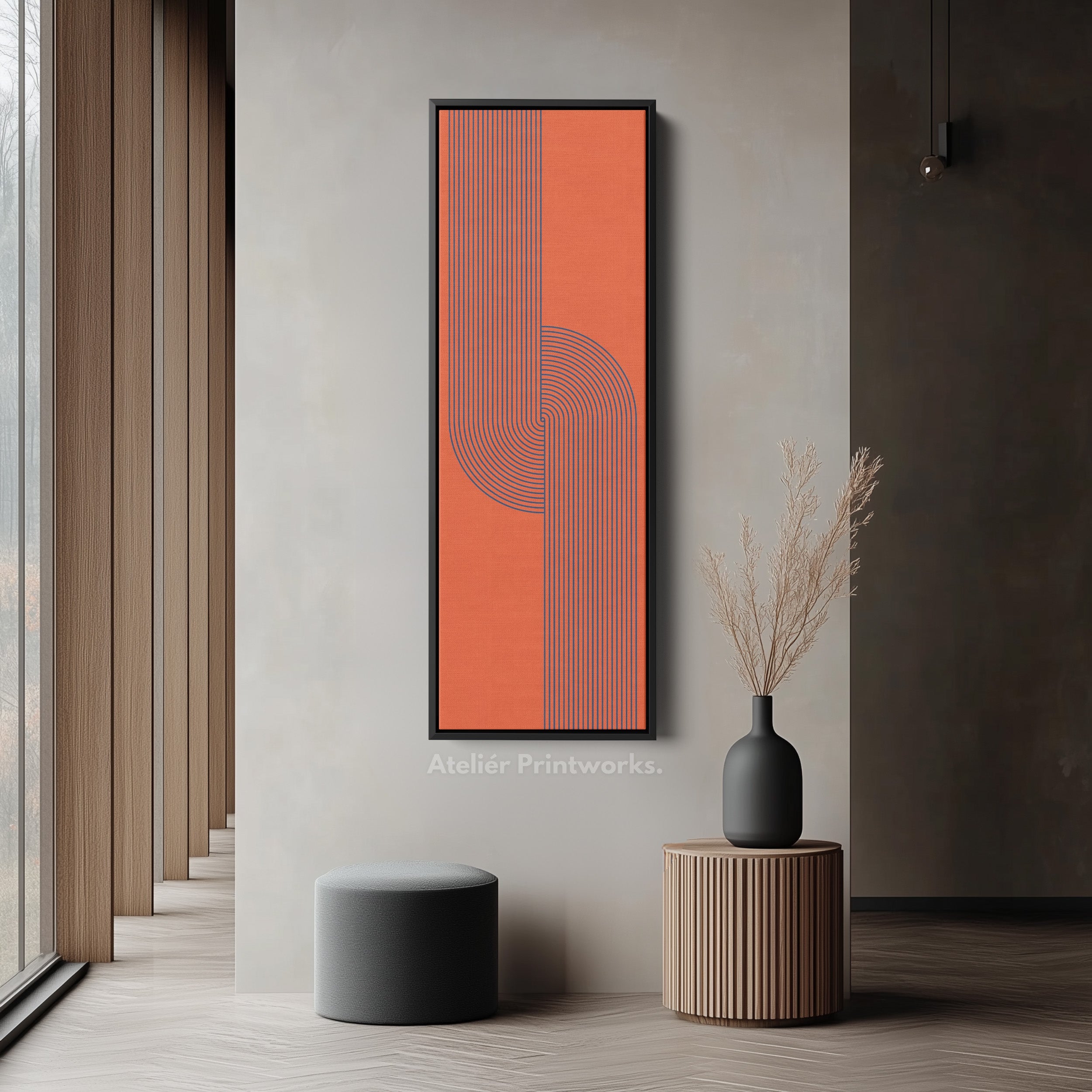 Retro Red and Blue Lines Long Vertical Canvas Wall Art for Living Room or Studio