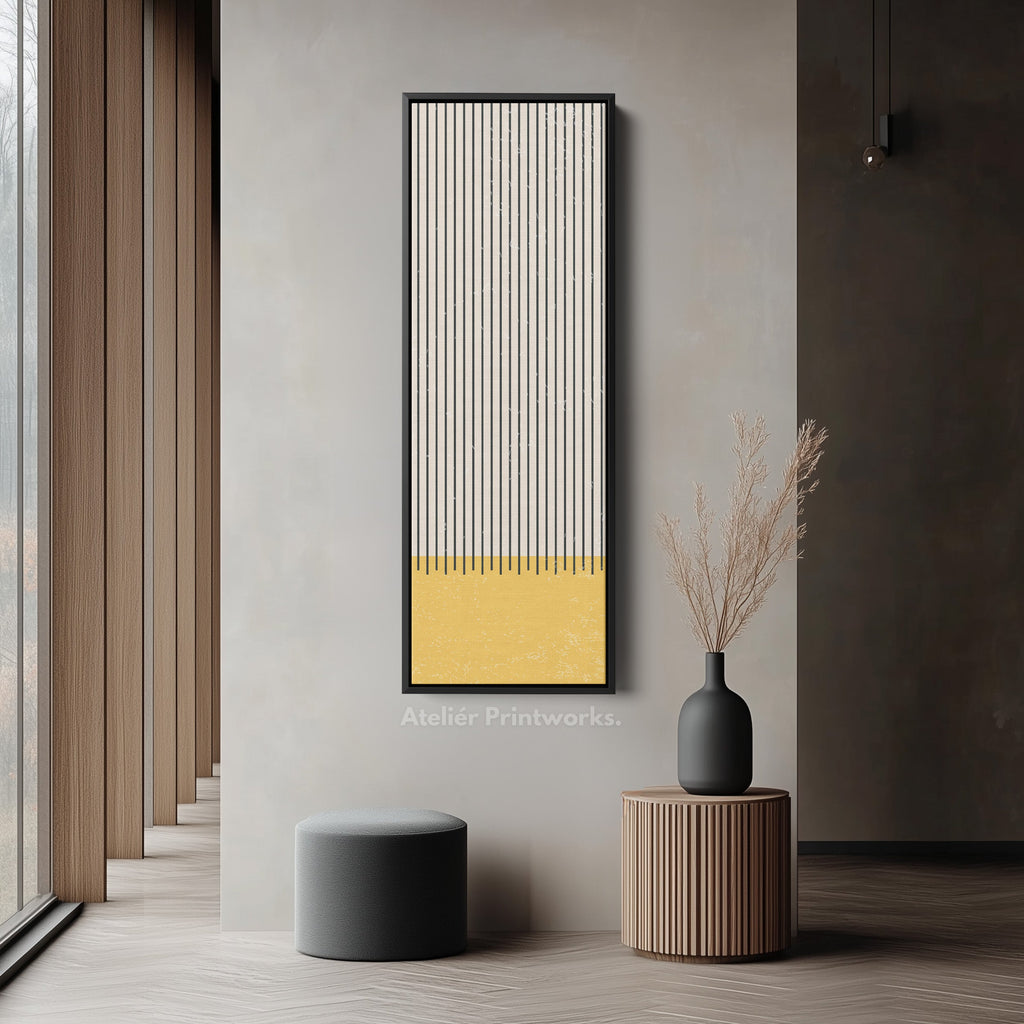 Golden Sun and Stripes Vertical Framed Canvas Wall Art for Living Room or Hallway
