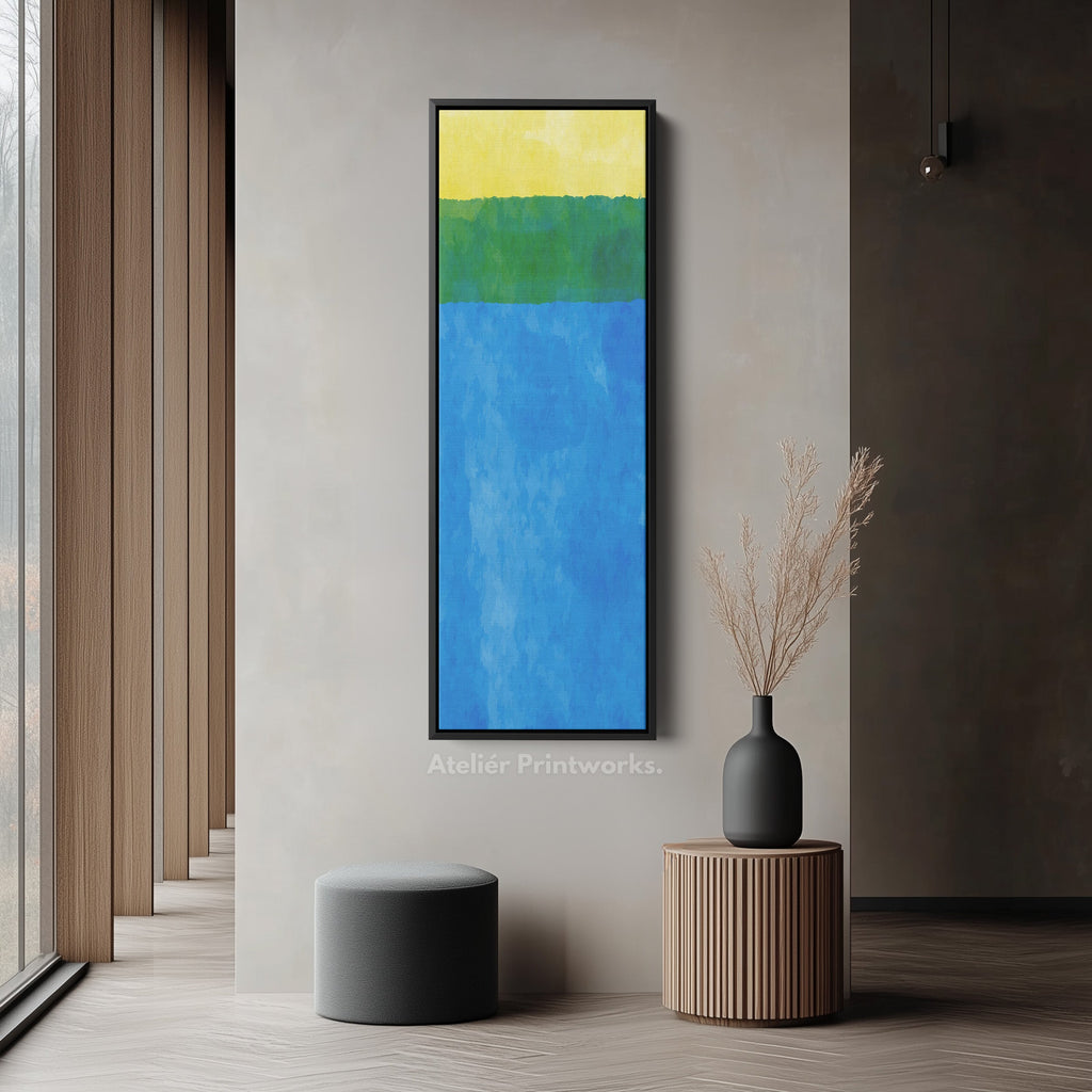 Abstract Horizon Blue and Yellow Vertical Framed Canvas Wall Art for Bedroom or Living Room