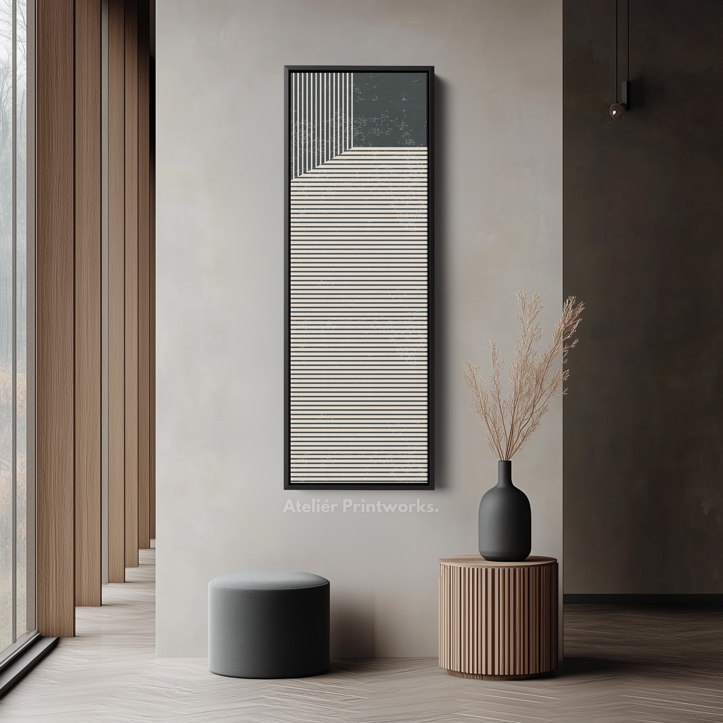 Abstract Striped Corner Vertical Framed Canvas Wall Art for Bedroom or Office