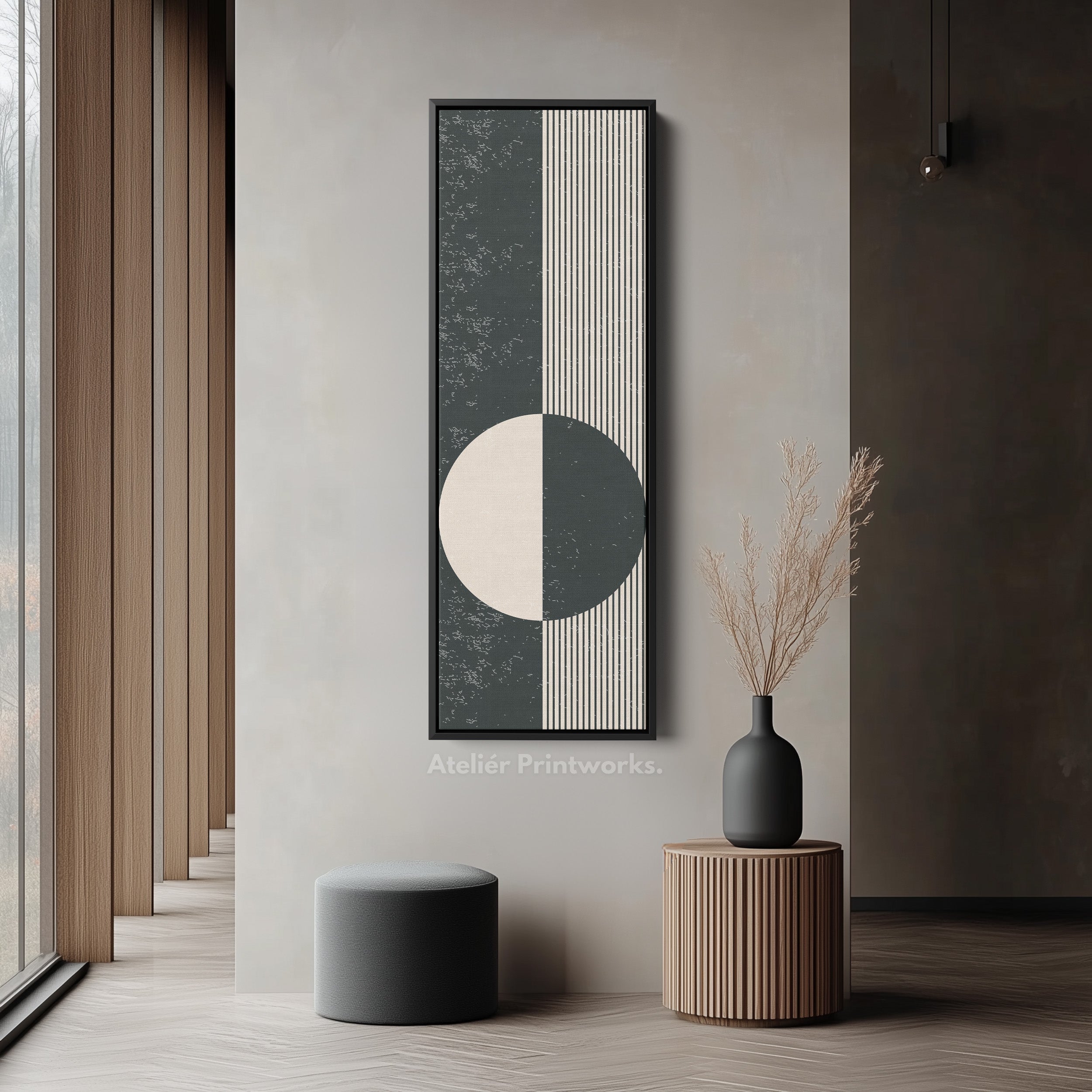 Chevron Sun Abstract Vertical Framed Canvas Wall Art for Hallway or Bedroom