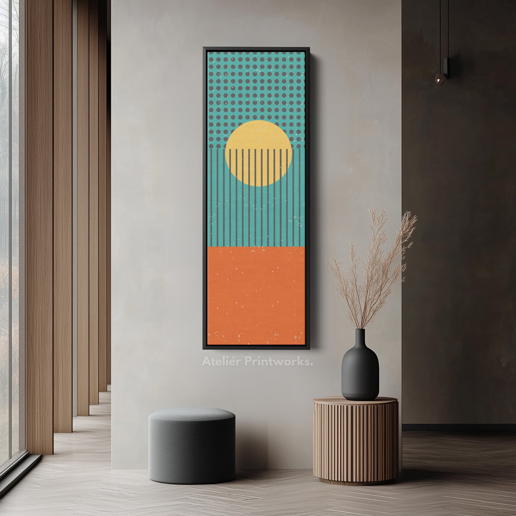 Retro Waves Sun Vertical Framed Canvas Wall Art for Living Room or Office