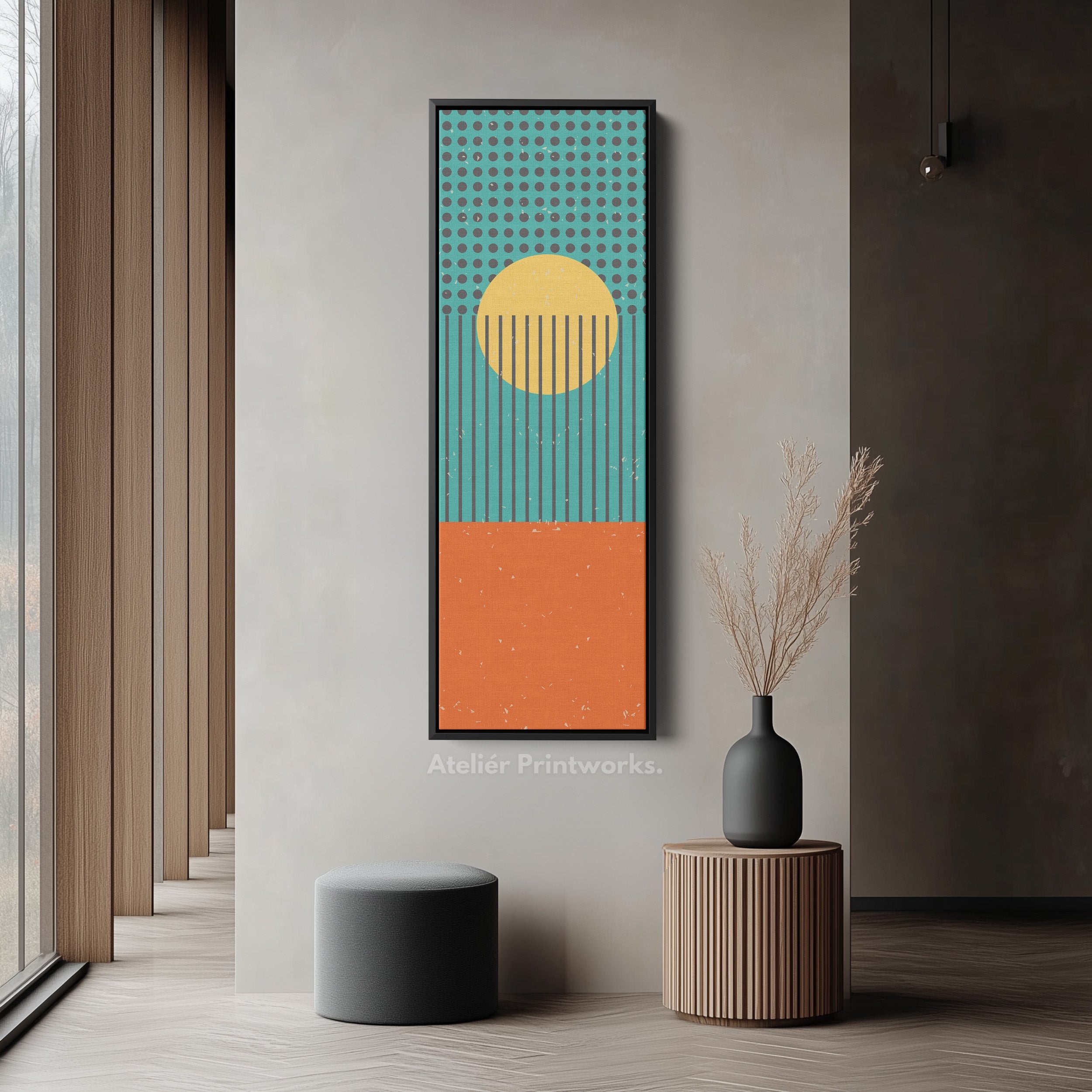 Retro Waves Sun Vertical Framed Canvas Wall Art for Living Room or Office