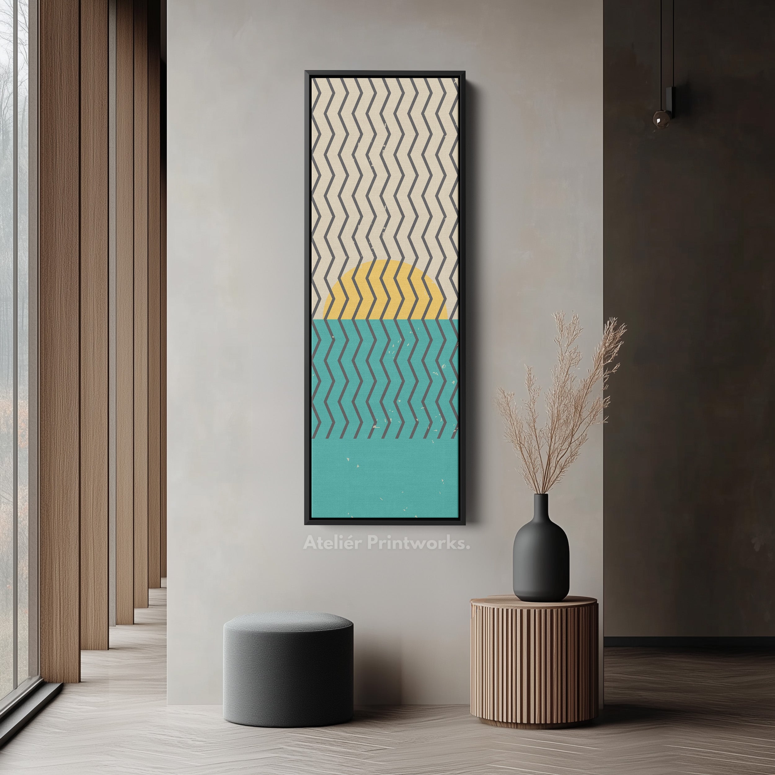 Minimalist Circle Geometry Vertical Framed Canvas Wall Art for Bedroom or Studio