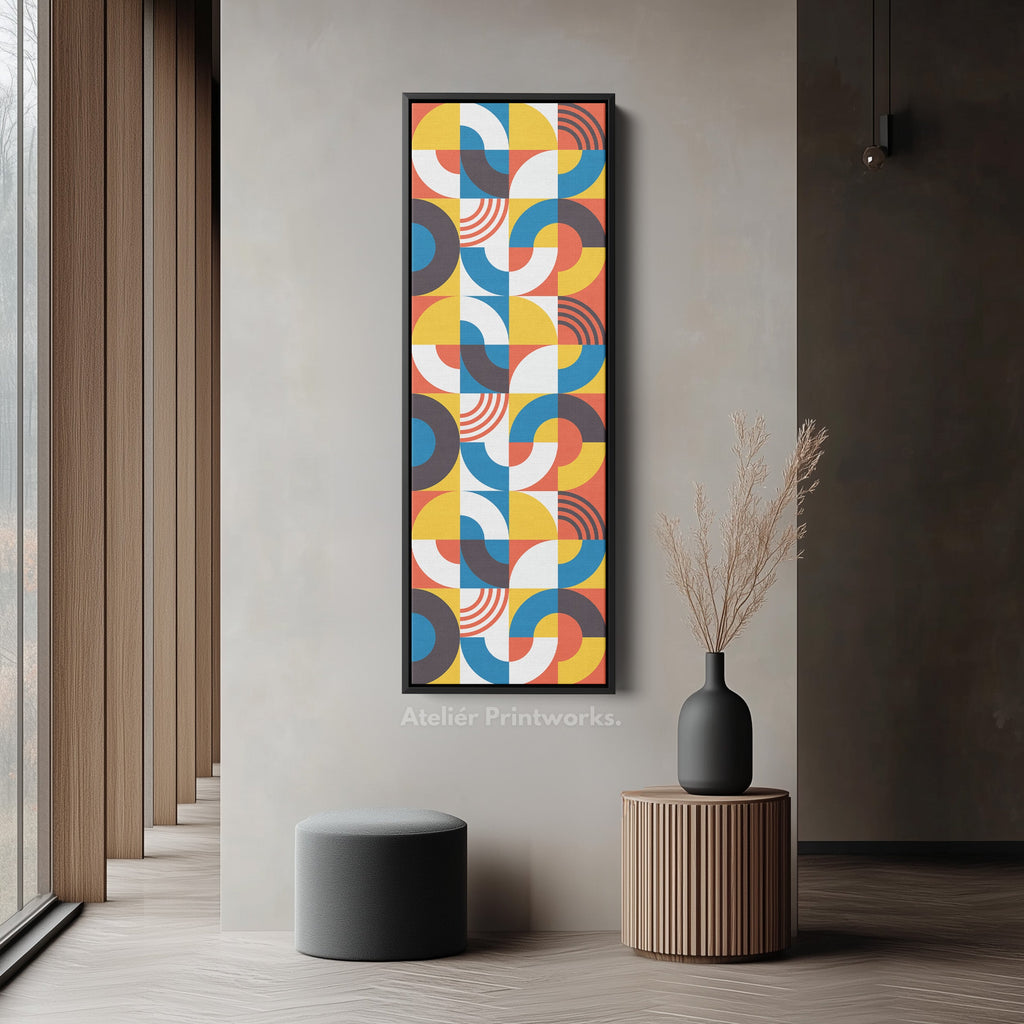 Retro Colorful Pattern Vertical Framed Canvas Wall Art for Living Room or Bedroom