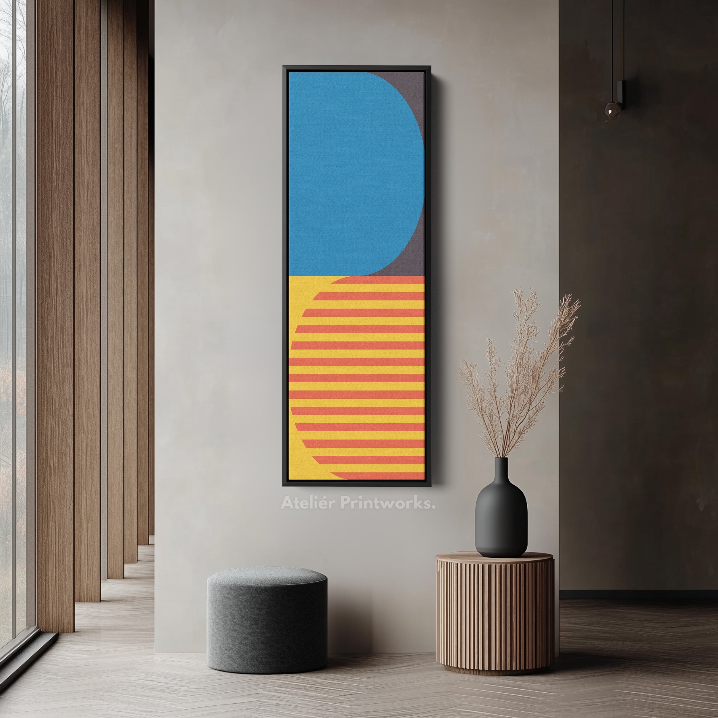 Minimalist Sun Stripes Vertical Framed Canvas Wall Art for Bedroom or Hallway