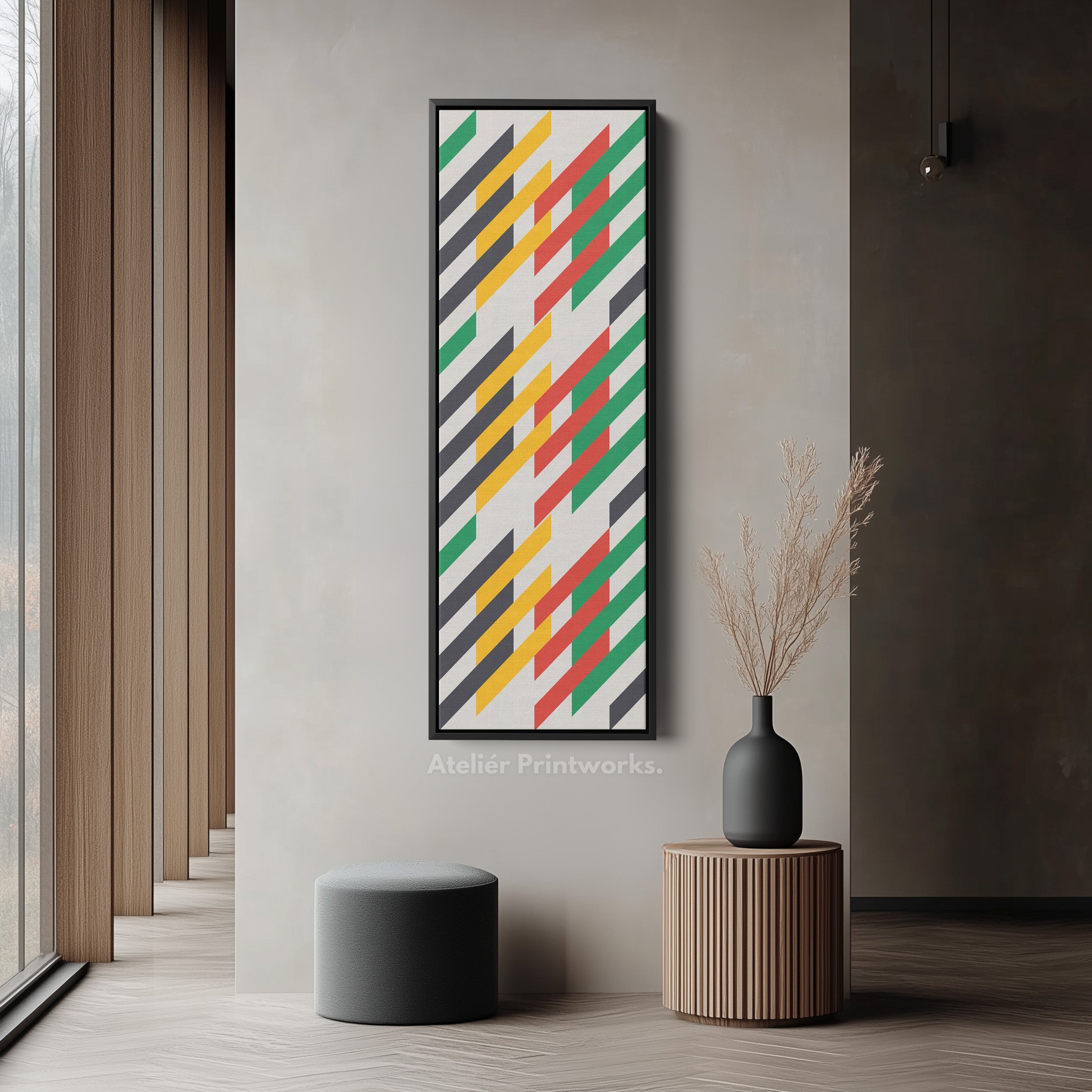 Modern Color Stripe Vertical Framed Canvas Wall Art for Living Room or Office