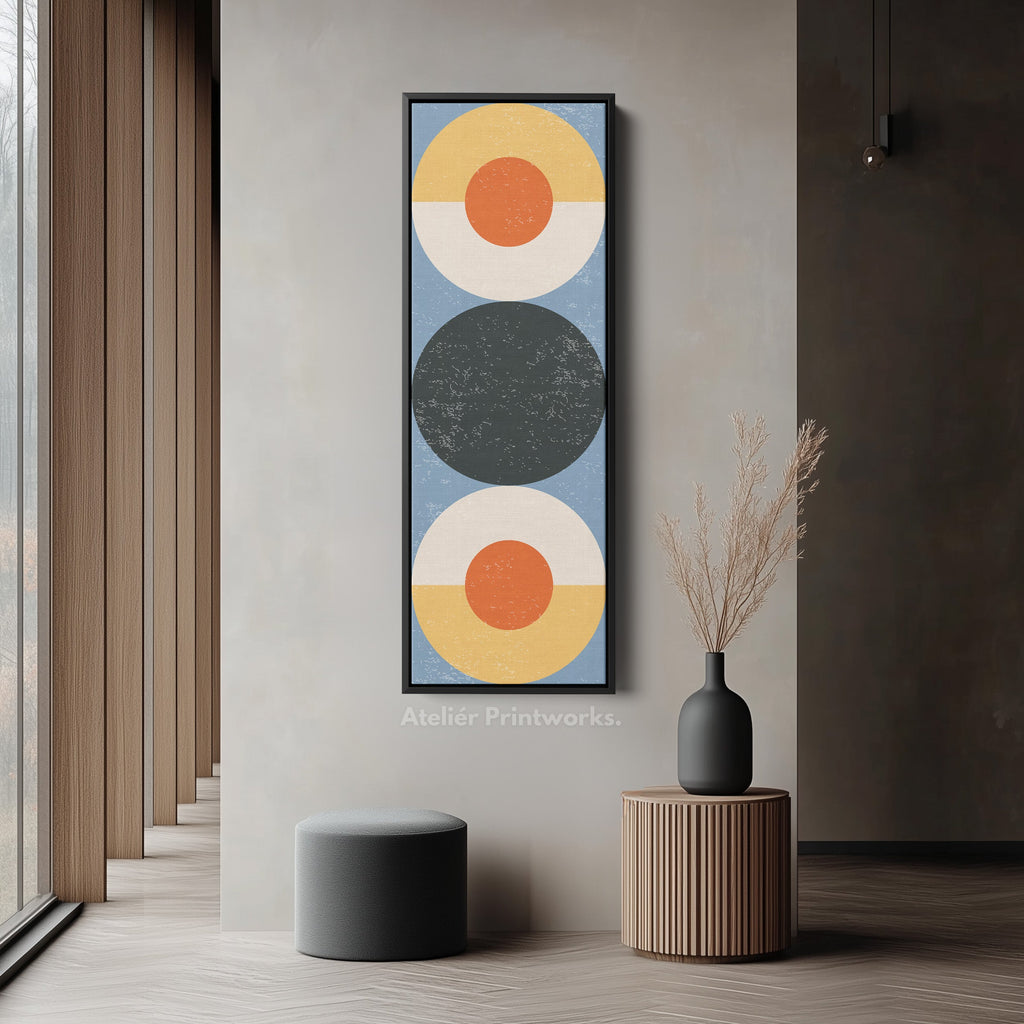 Retro Sun Circles Vertical Framed Canvas Wall Art for Hallway or Bedroom