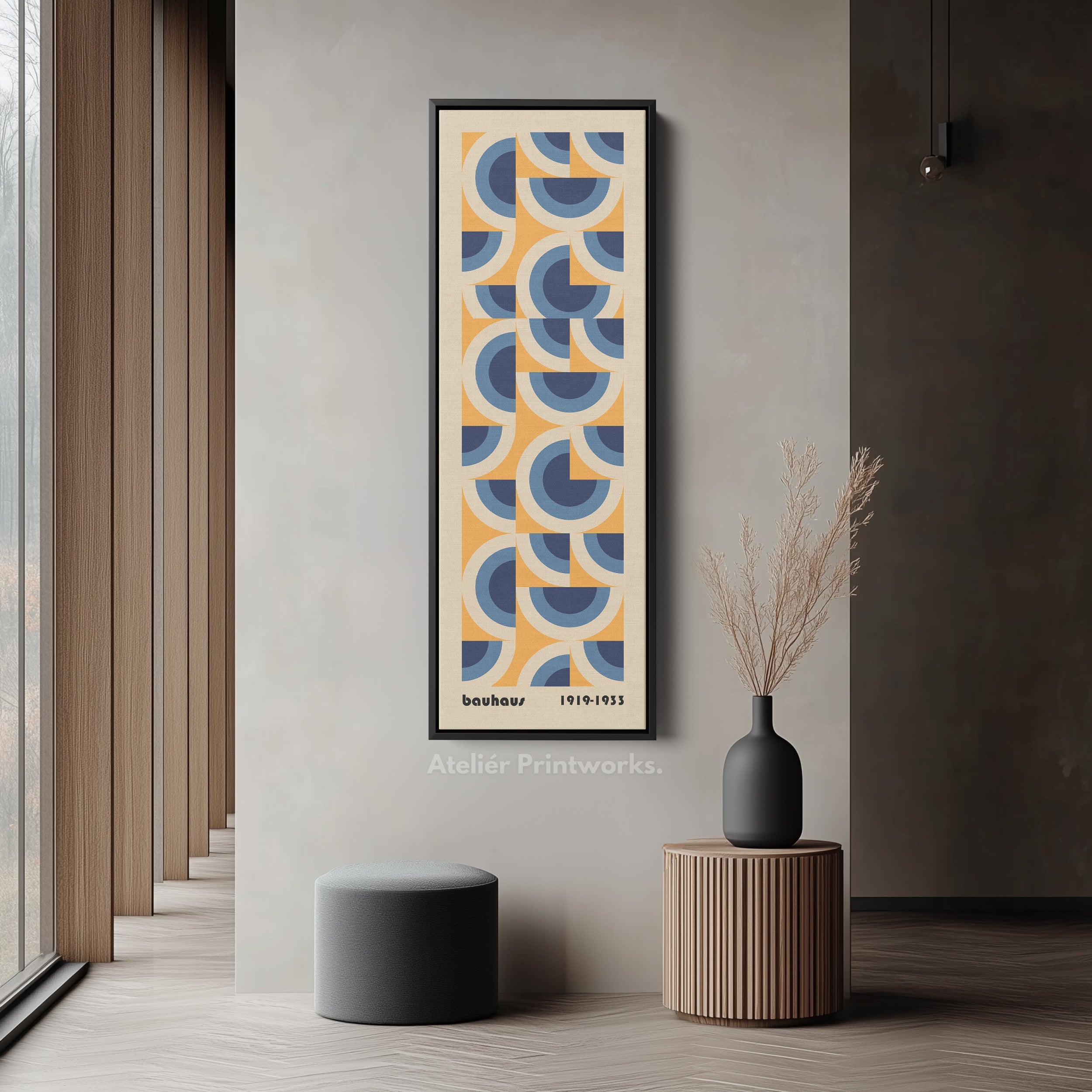 Colorful Retro Bauhaus Curves Vertical Framed Canvas Wall Art for Living Room or Hallway