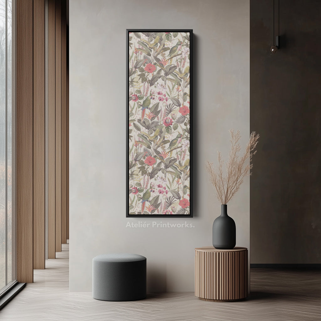 Skinny Wall Art Tropical Botanical Parrot Vertical Canvas For Hallway