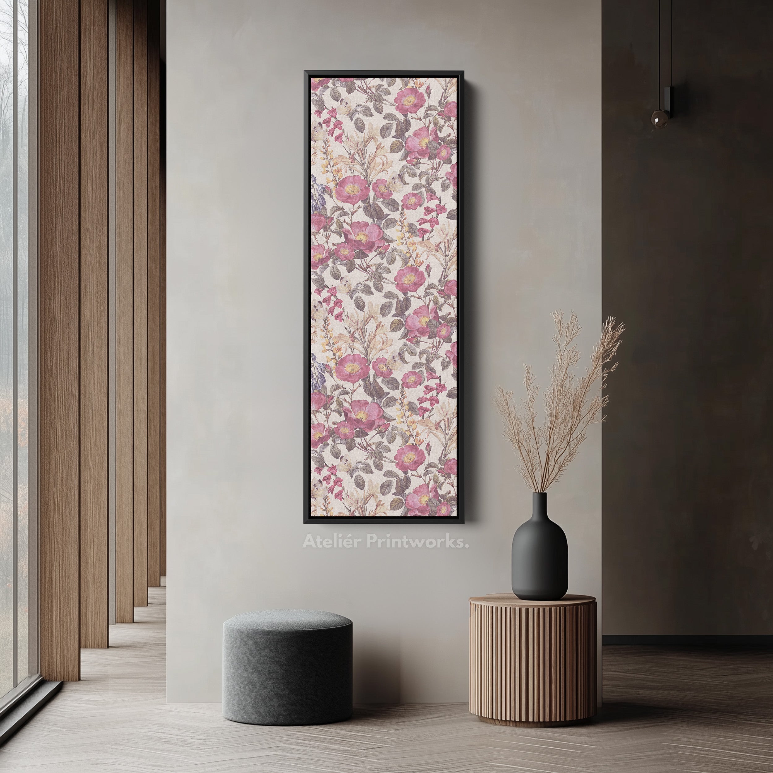 Tall Canvas Wall Art Pink Wildflowers Vertical Framed Canvas For Bedroom