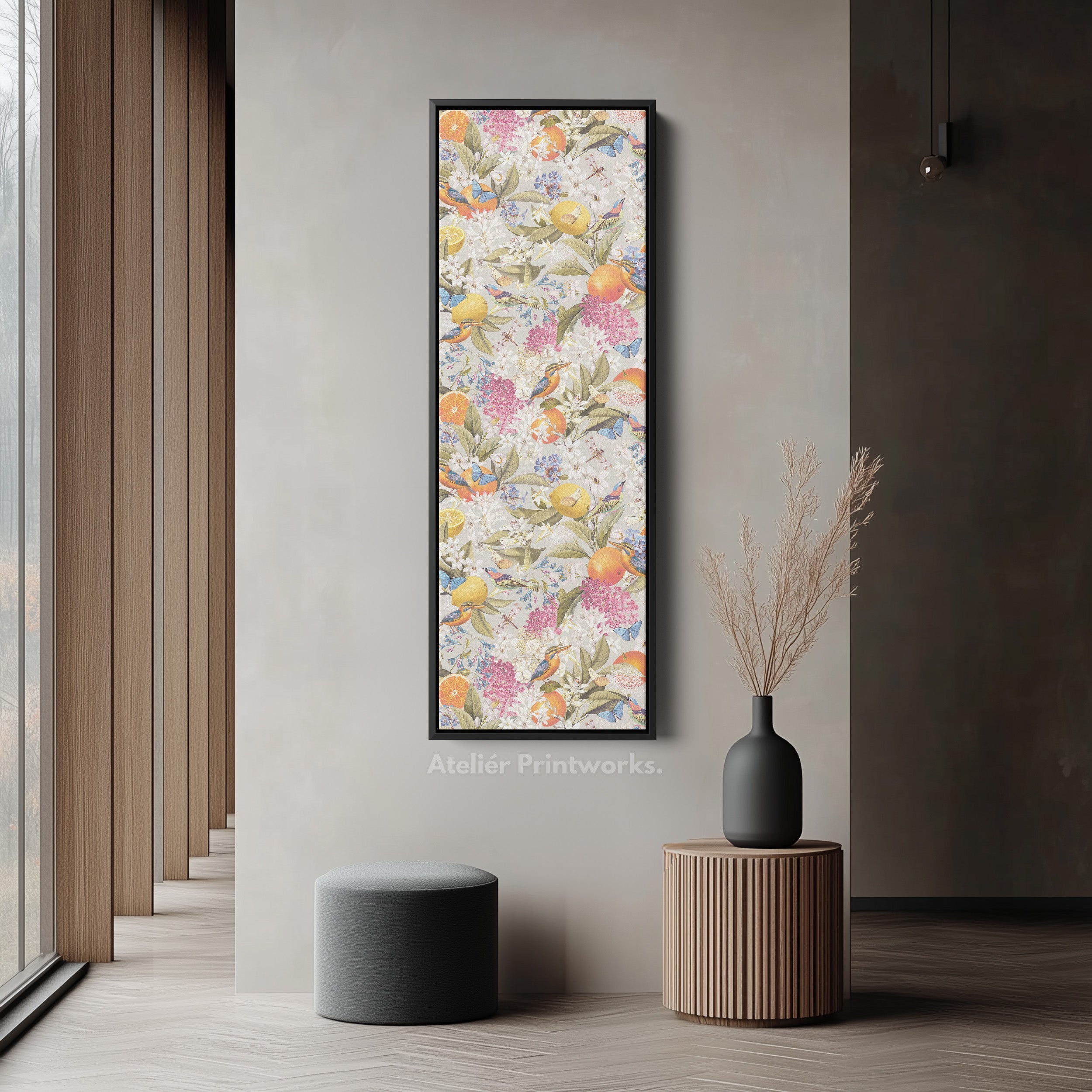 Tall Canvas Wall Art Botanical Oranges And Flowers Vertical Wall Art For Kitchen