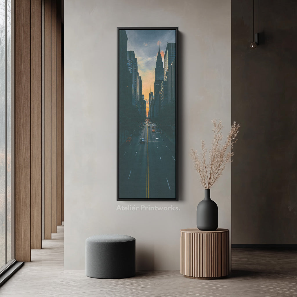 Thin Wall Art City Sunset Vertical Canvas For Living Room