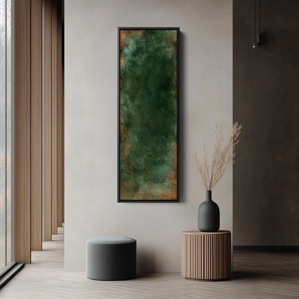 Large Vertical Wall Art Dark Green Abstract Tall Canvas For Office