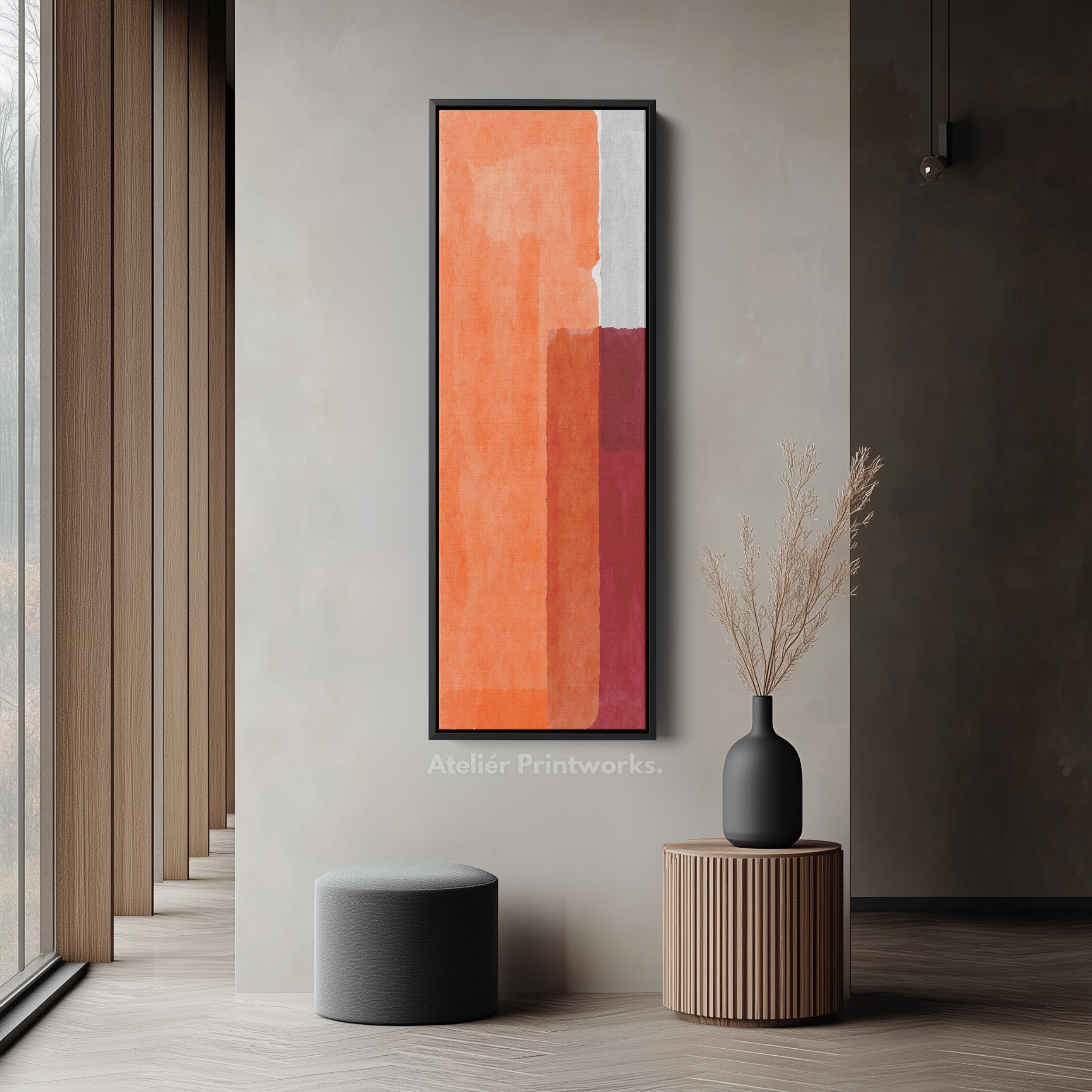 Vertical Framed Canvas Orange Red Geometric Pattern For Office