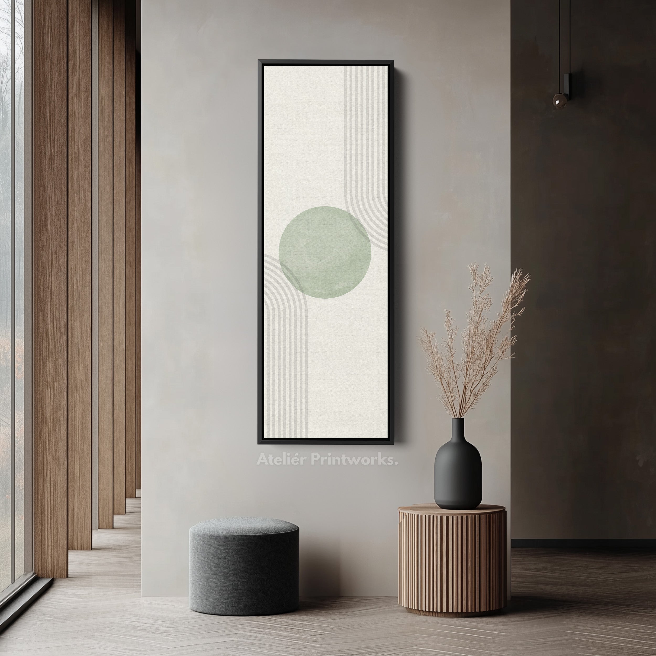 Long Vertical Canvas Green Abstract Minimal Geometric Art