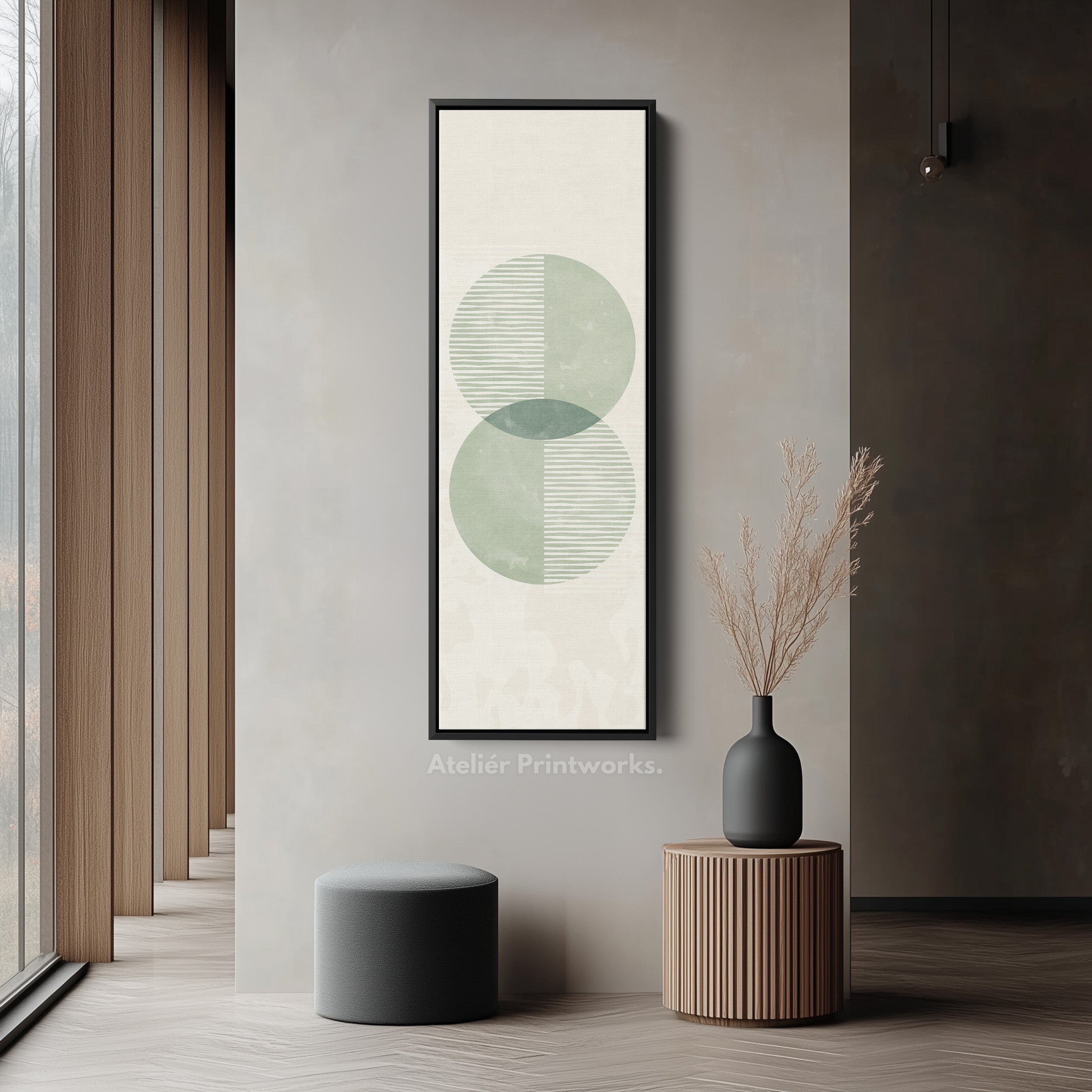 Narrow Wall Art Green Geometric Overlapping Circles For Calm Rooms