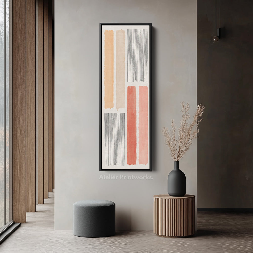 Skinny Wall Art Soft Orange And Neutral Shapes For Hallway Or Bedroom
