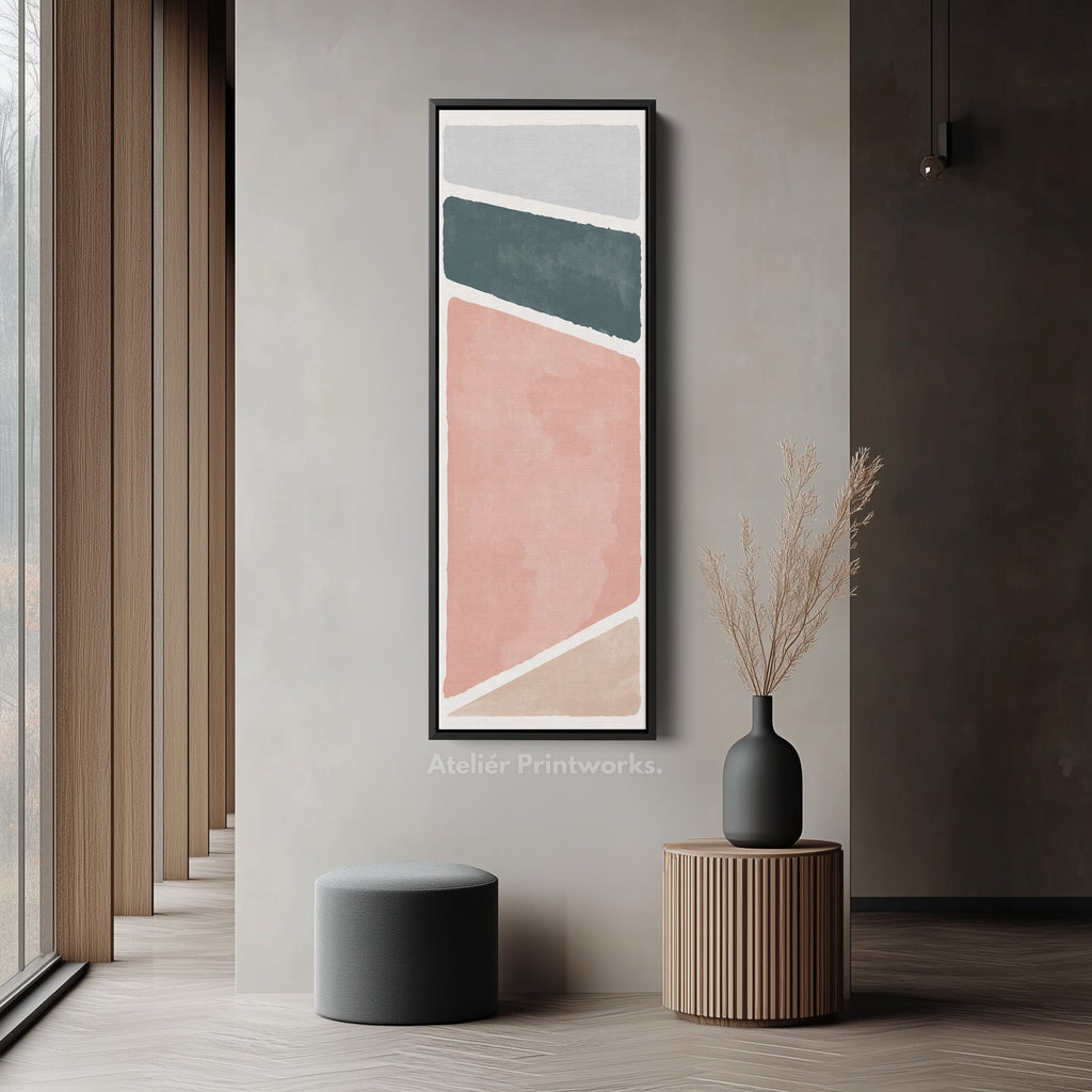 Tall Modern Abstract Wall Art Blue And Blush For Living Room
