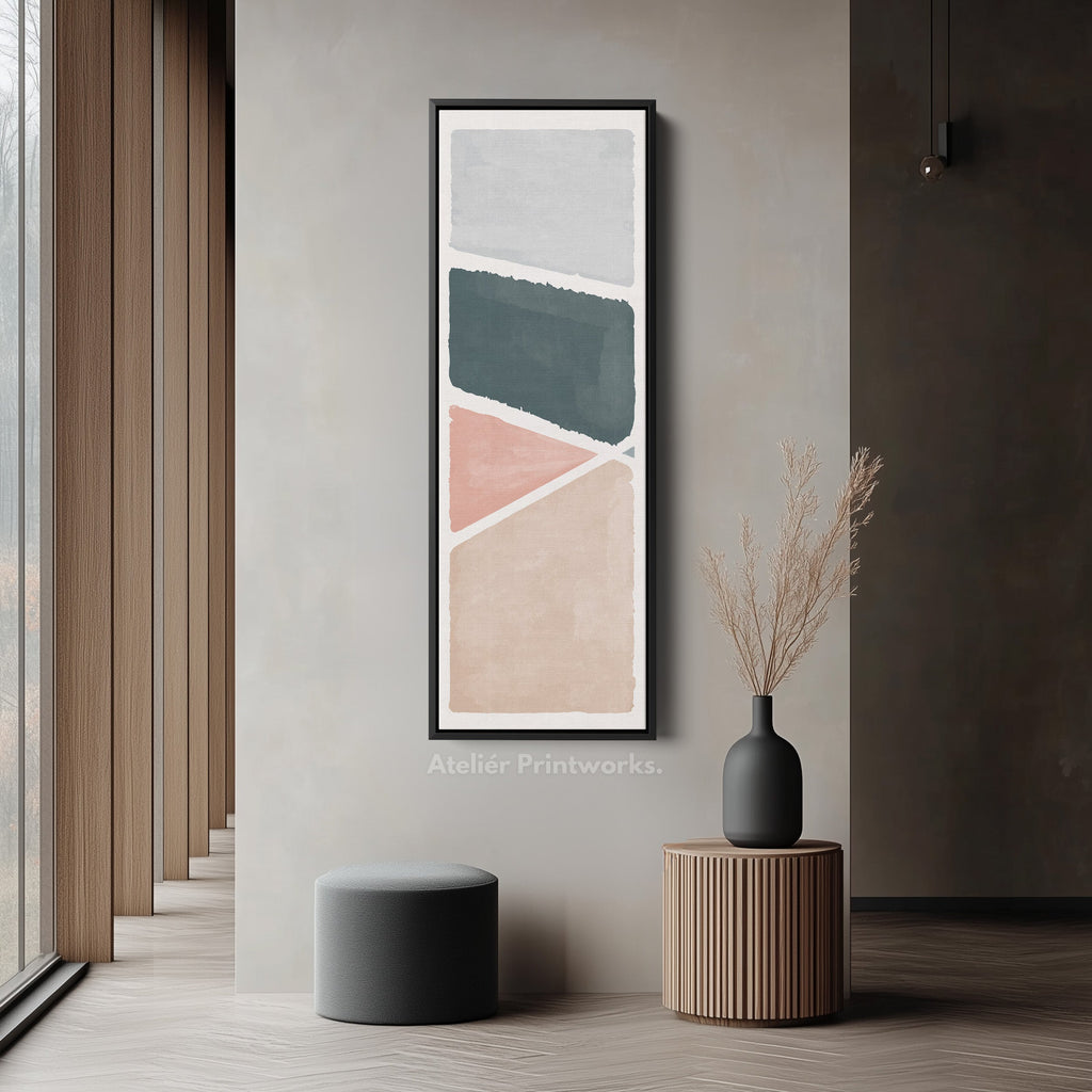 Vertical Framed Canvas Blue Grey Abstract With Modern Shapes