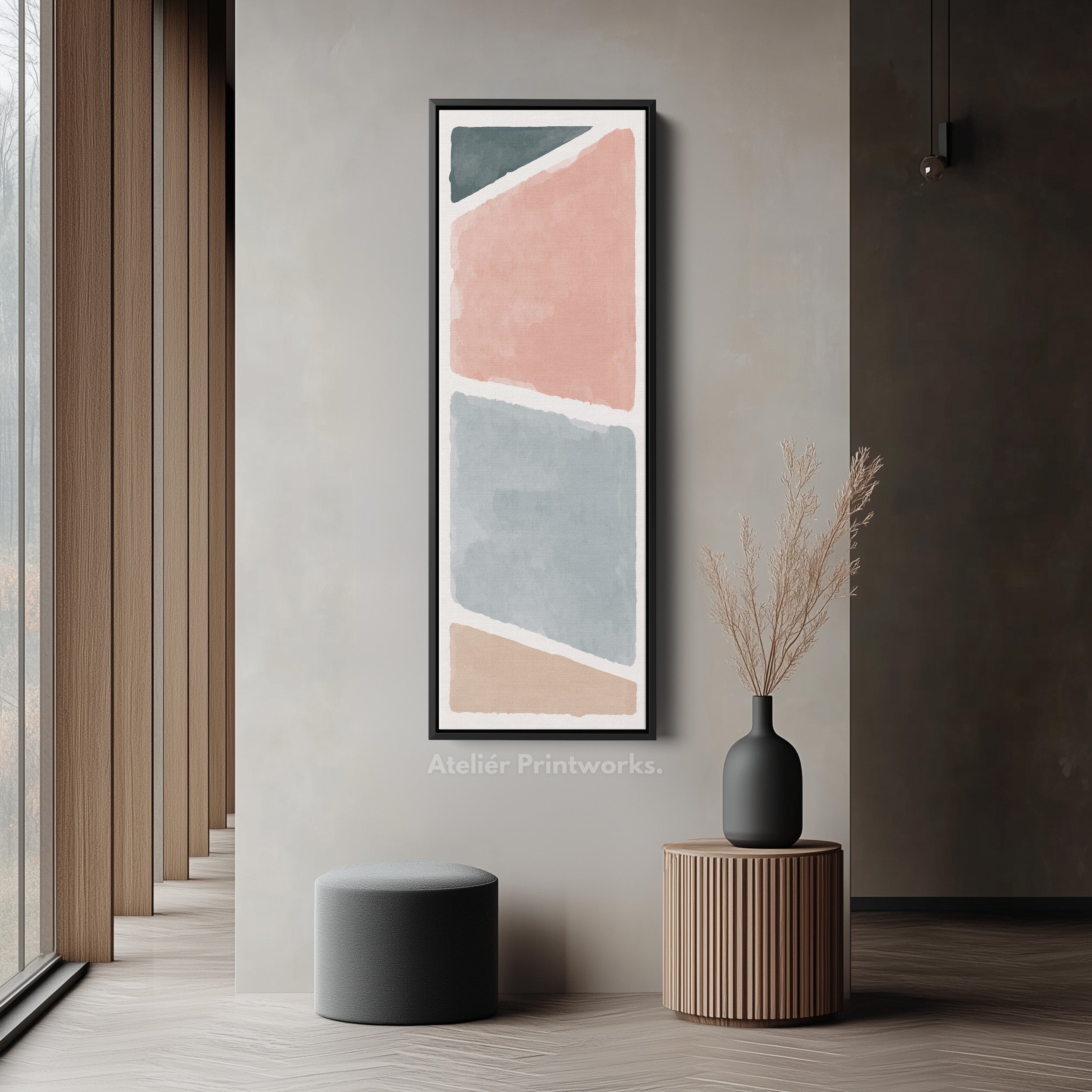 Long Vertical Canvas Blue Grey Minimal Block For Calm Interiors