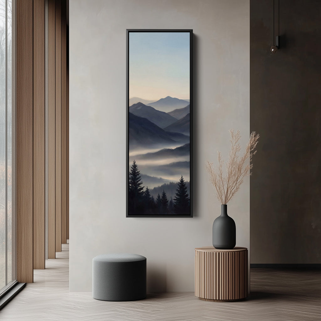 Mountain Valley Mist Wide Canvas Vertical Canvas Print For Office