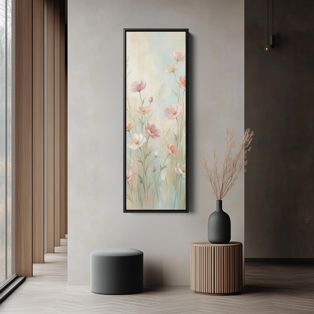 Long Wall Art Soft Pink Wildflowers Statement Wall Decor For Bedroom