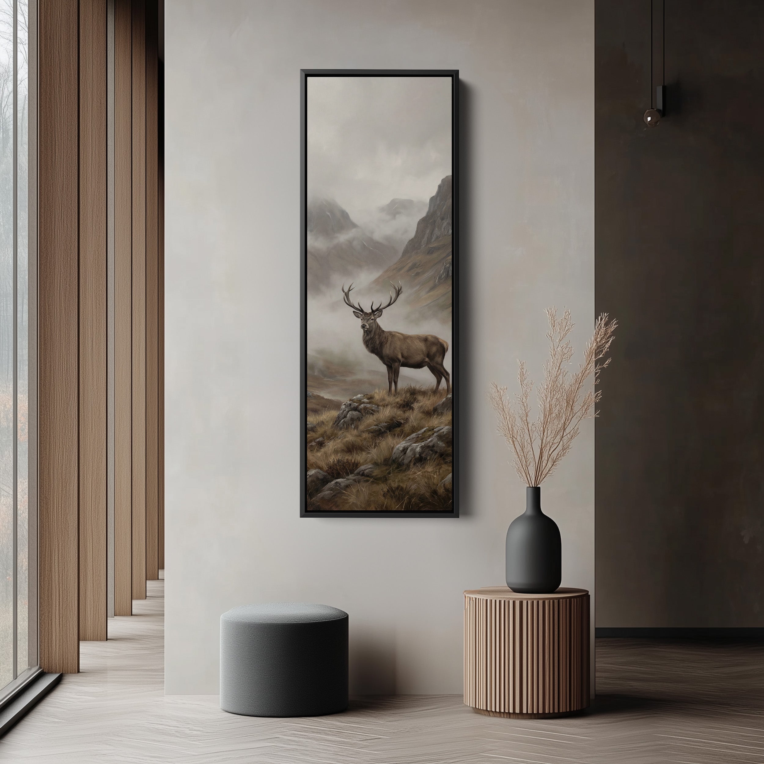 Stag In Mist Vertical Wall Art Statement Wall Decor Living Room