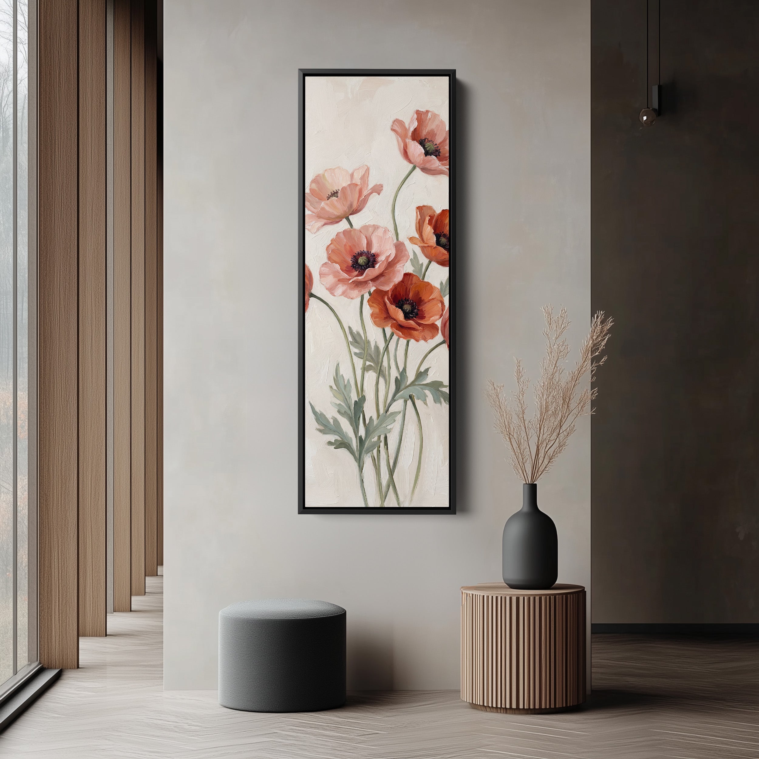 Coral Poppies Wide Canvas Vertical Canvas Print For Living Room