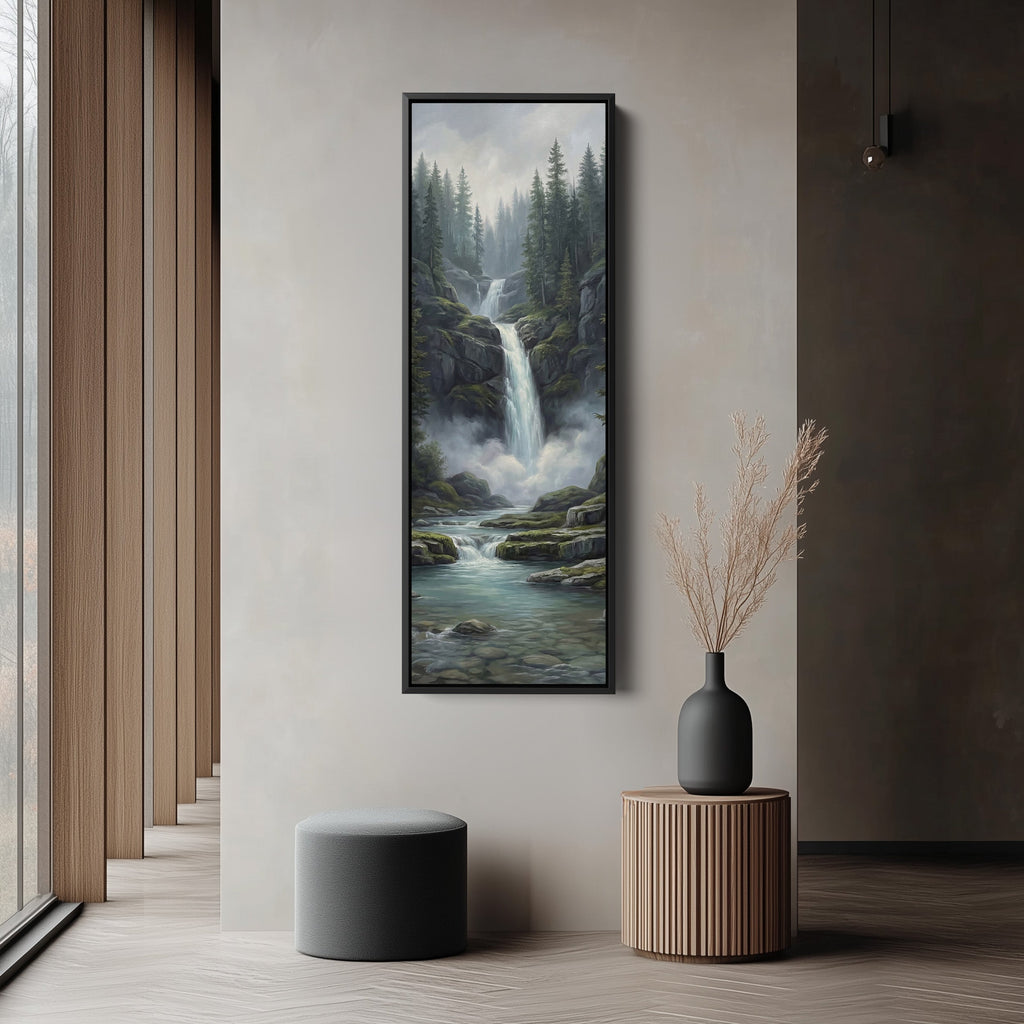Pine Forest Falls Large Wall Art Framed Canvas Print Living Room