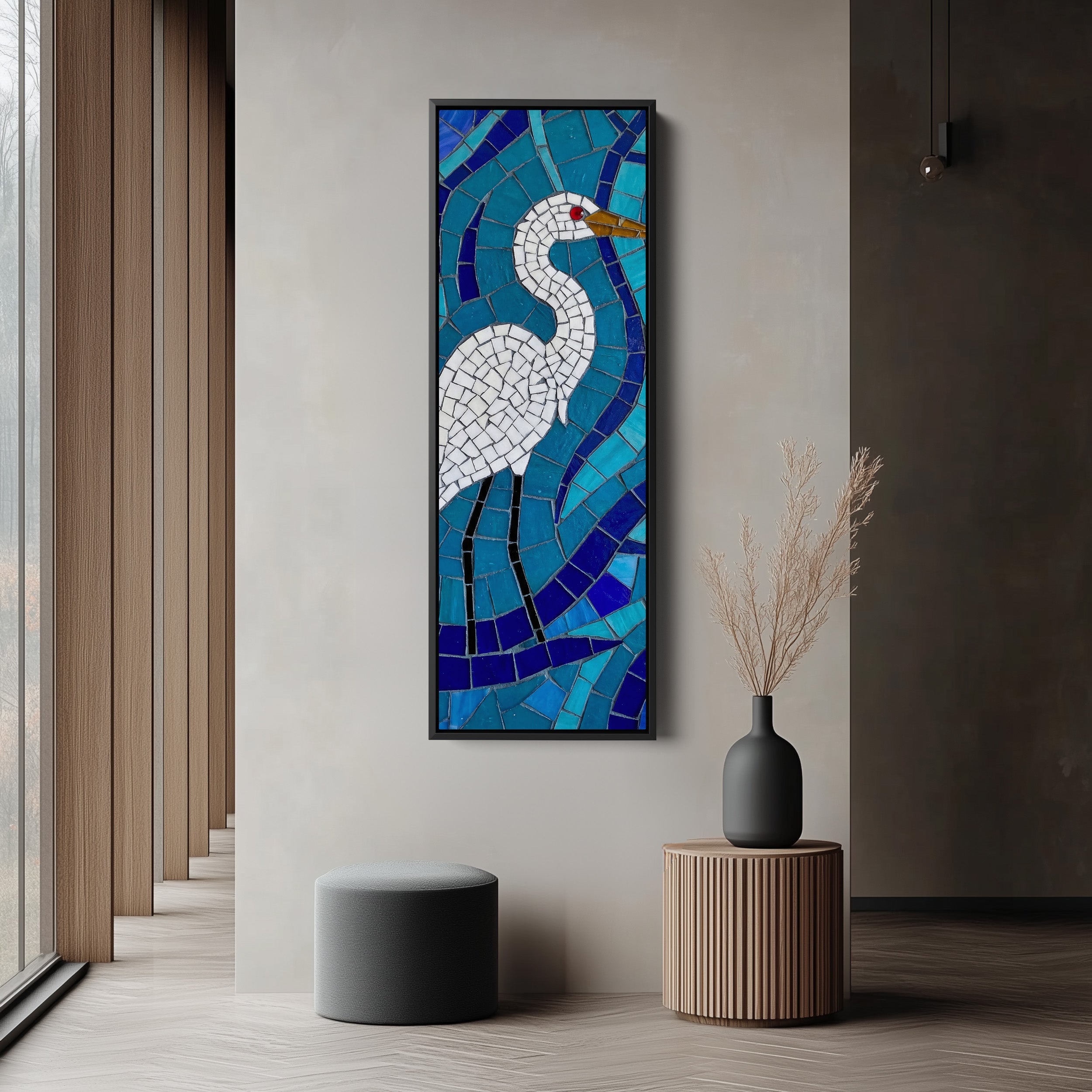 Mosaic White Bird Wide Canvas Vertical Canvas Print Living Room