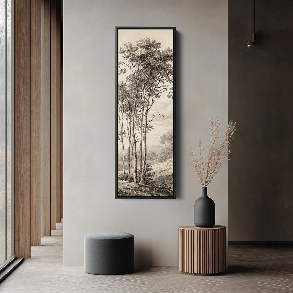 Vintage Tree Engraving Long Wall Art Vertical Canvas Print Living Room