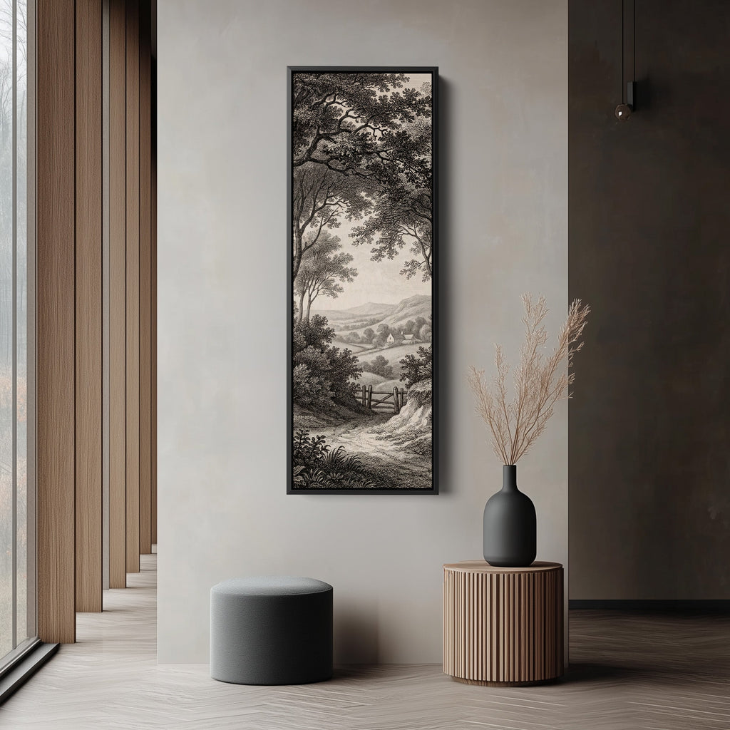 Vintage Countryside Path Vertical Wall Art Wide Canvas Bedroom