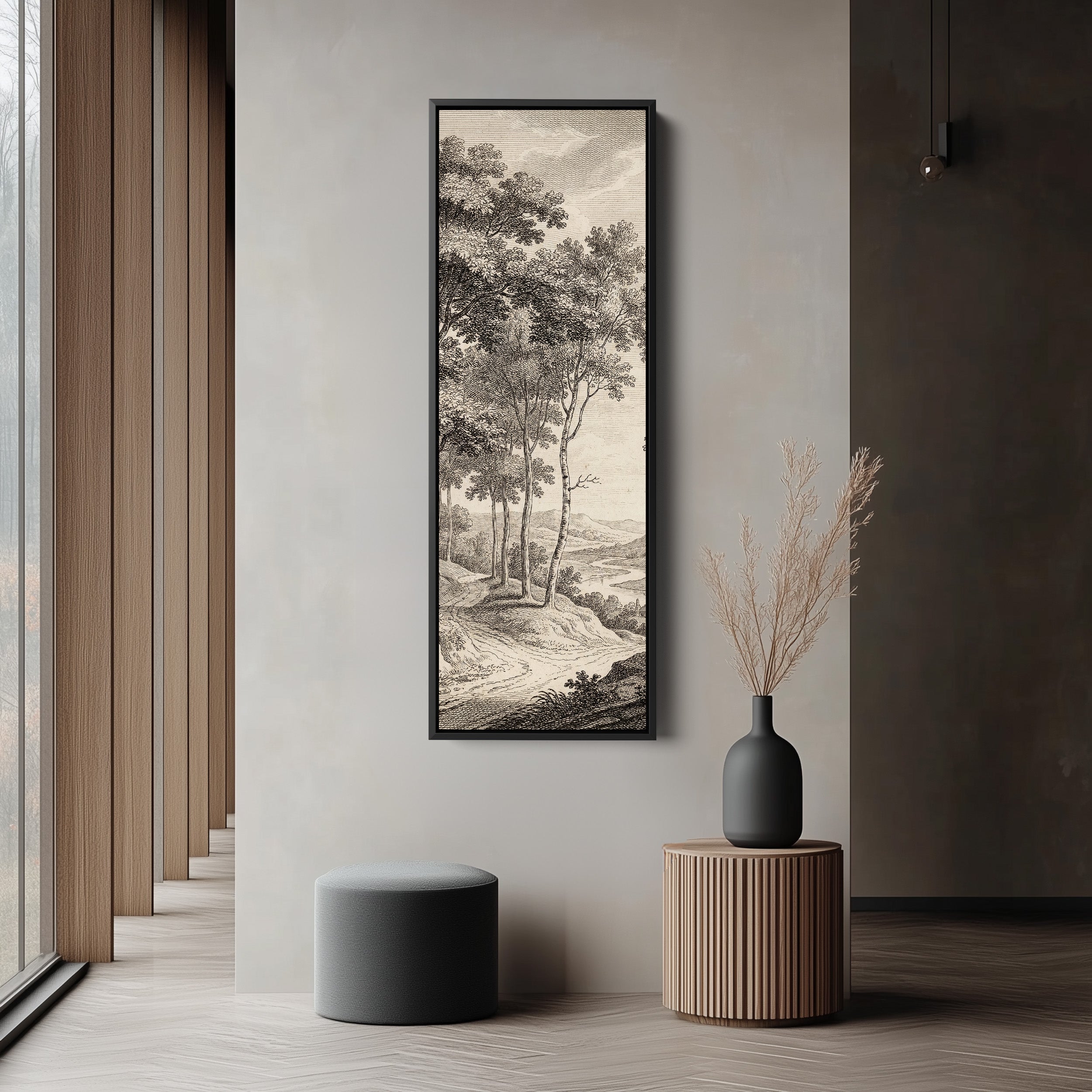 Tall Wall Art Vintage River Landscape Framed Canvas Office
