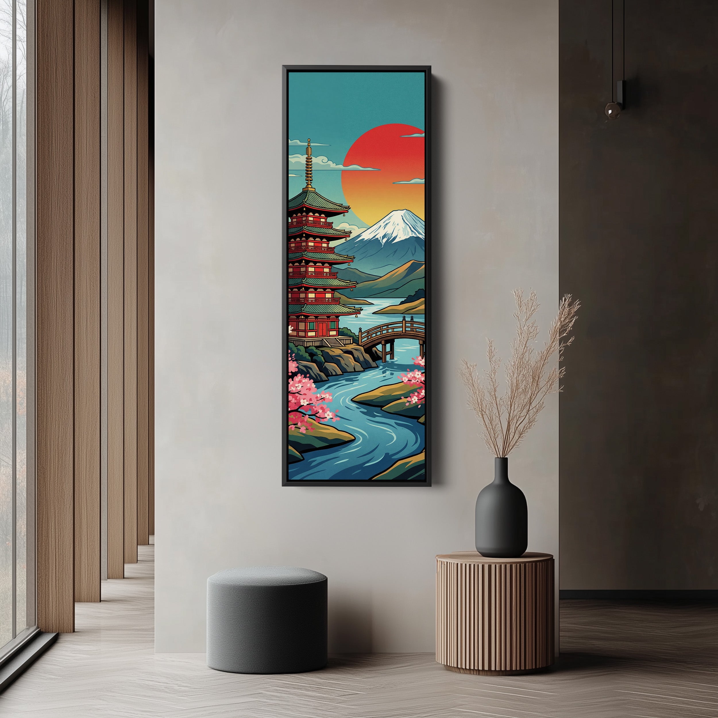 Japanese Pagoda Vertical Wall Art Panoramic Canvas Living Room