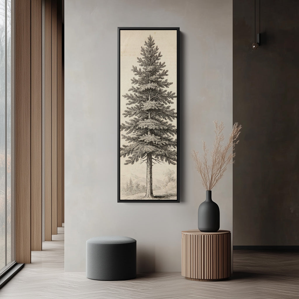 Vintage Pine Tree Long Wall Art Engraving Print Hallway
