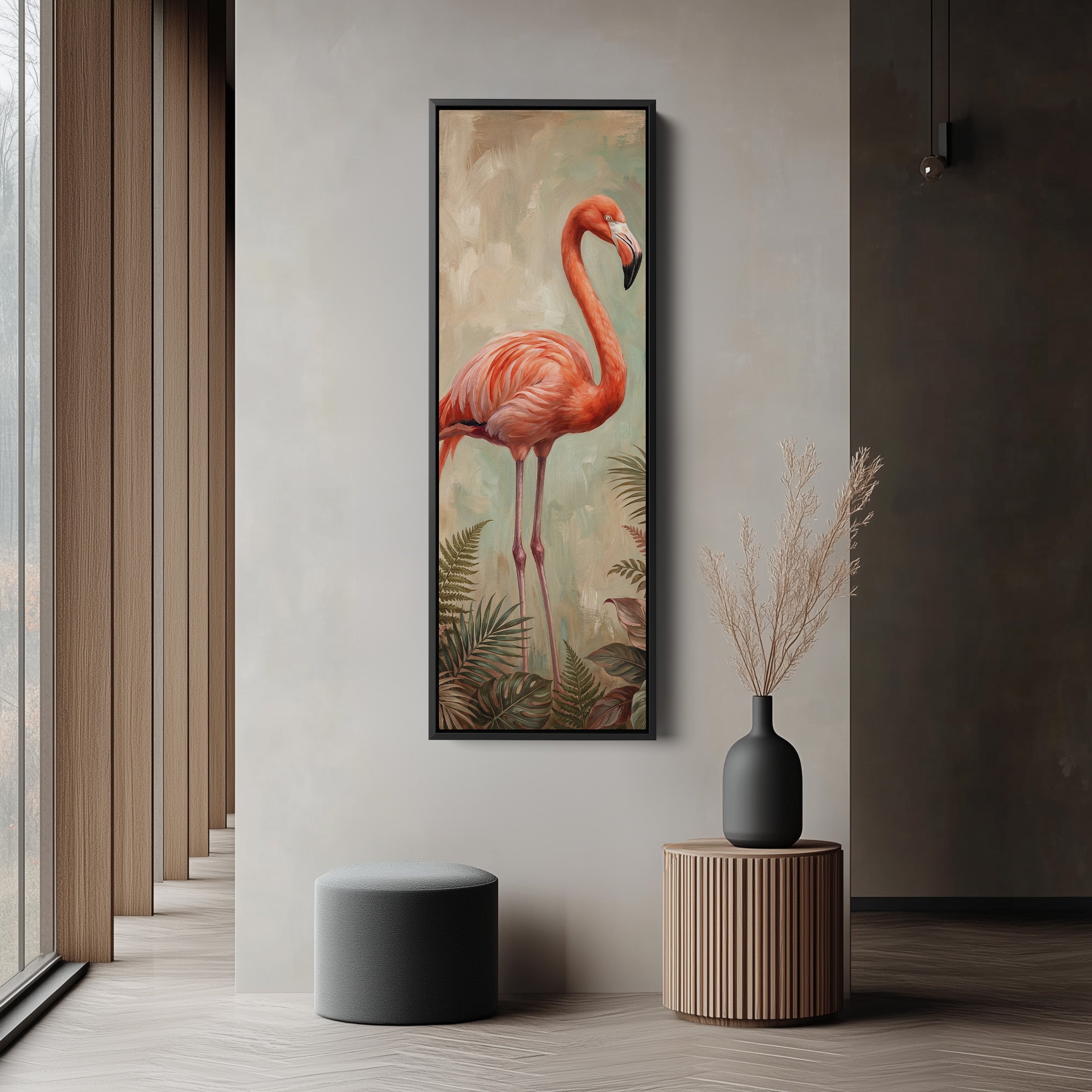 Long Wall Art Flamingo Portrait Framed Canvas Living Room