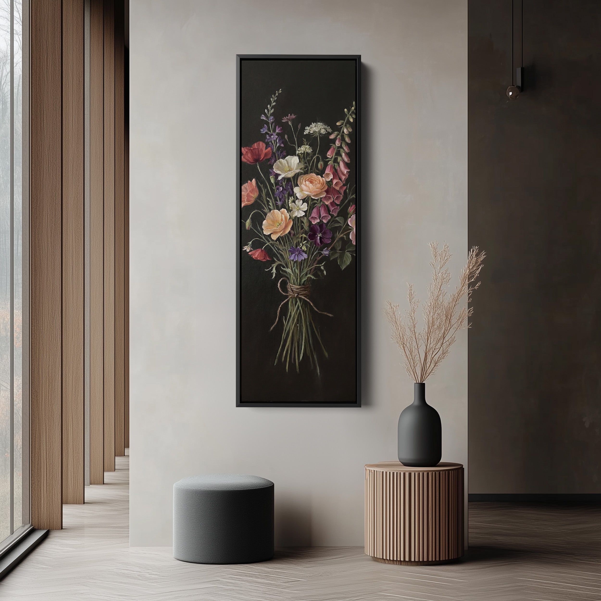 Floral Bouquet Vertical Wall Art Vintage Canvas Bedroom