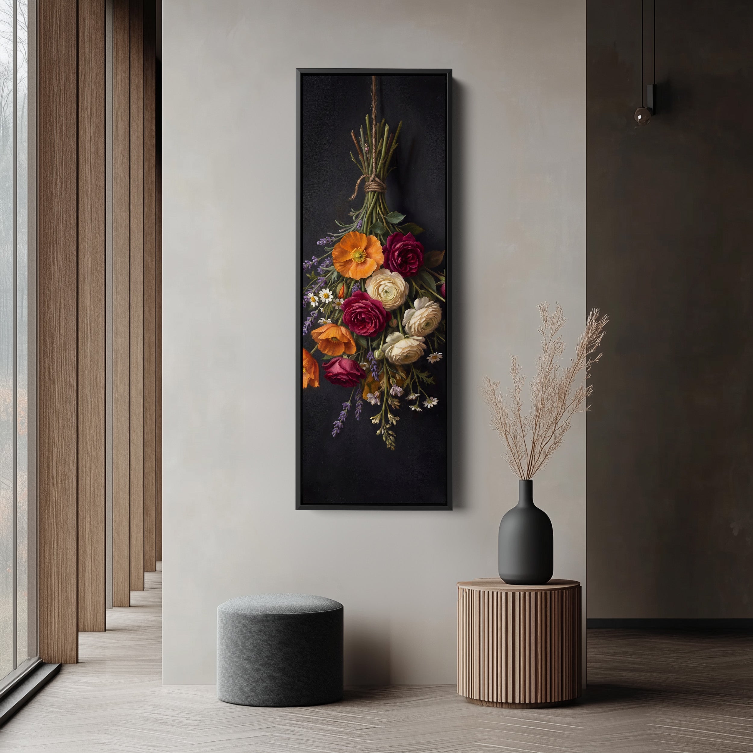 Hanging Flowers Vertical Wall Art Botanical Canvas Hallway