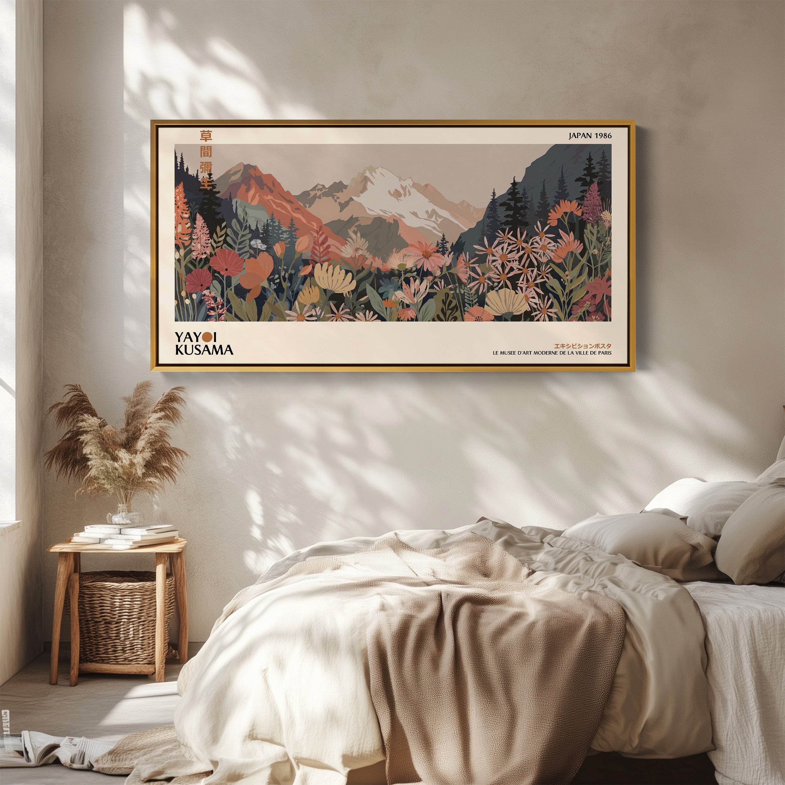 Yayoi Kusama Wide Canvas Mountain Meadow With Flowers Panoramic Canvas Print For Office