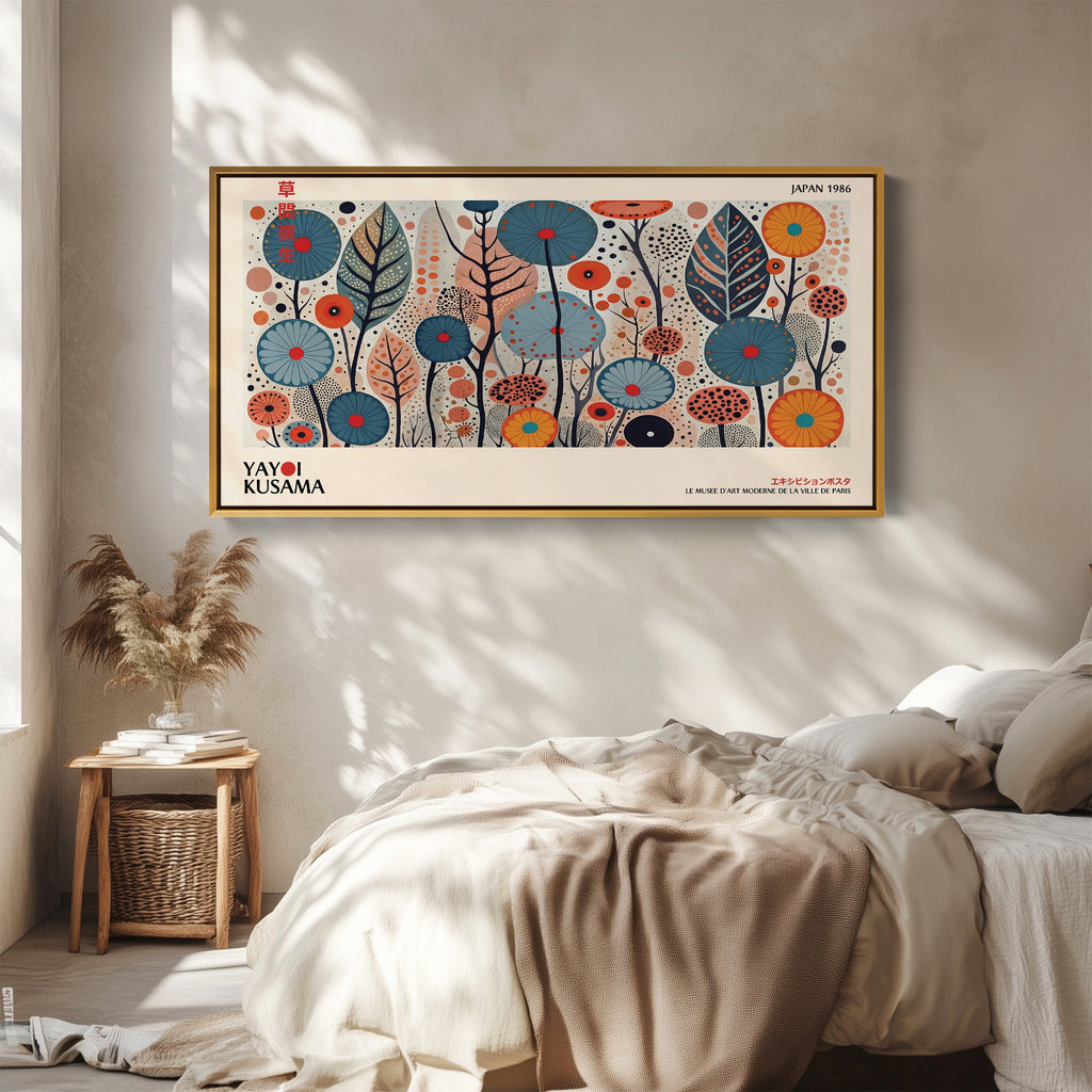 Yayoi Kusama Large Wall Art Stylised Floral Garden Pattern Oversized Wall Decor For Hallway