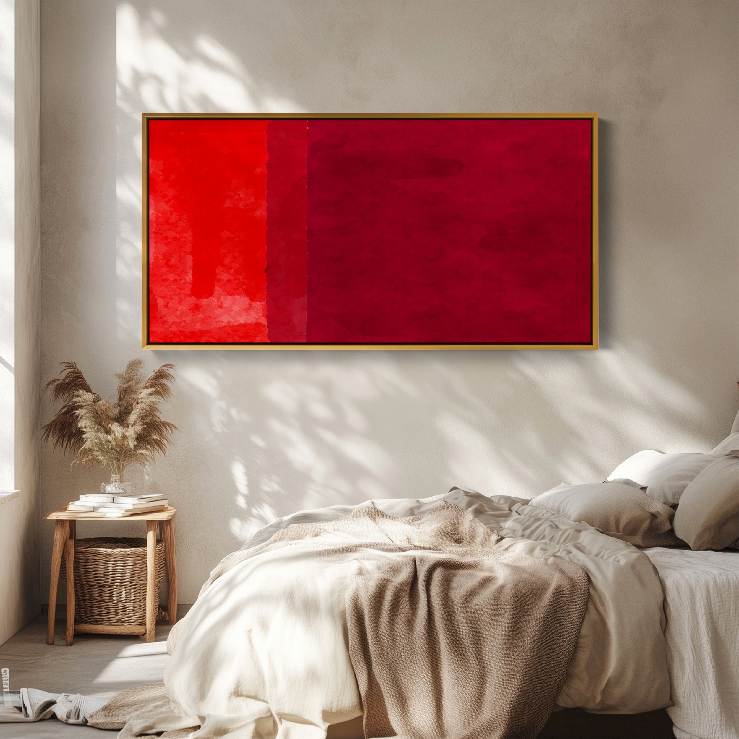 Horizontal Wall Art Red Colour Field Oversized Wall Decor Bedroom