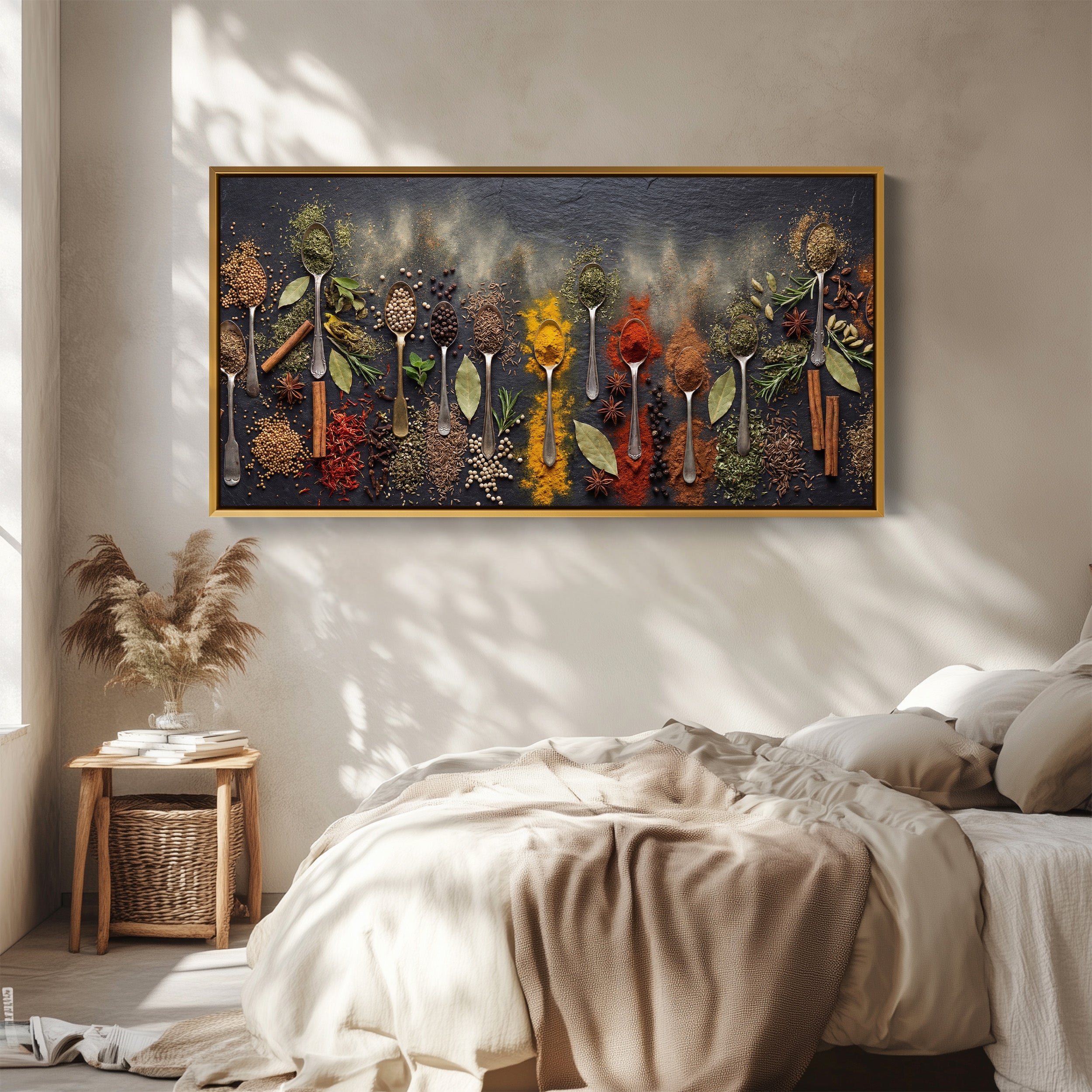 Wide Framed Canvas Assorted Spices Display Oversized Wall Decor For Kitchen